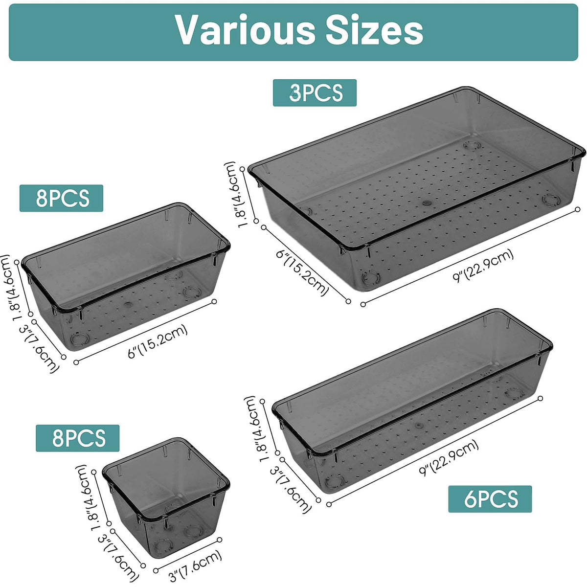 25 PCS Plastic Drawer Organizer Set, Makeup Organizers and Storage Bins