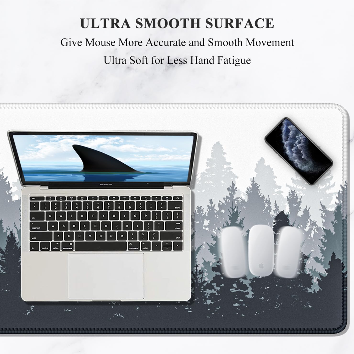 Auhoahsil Large Gaming Mouse Pad, XXL 35.4 x 15.7 in Desk Mat, Conifer Tree