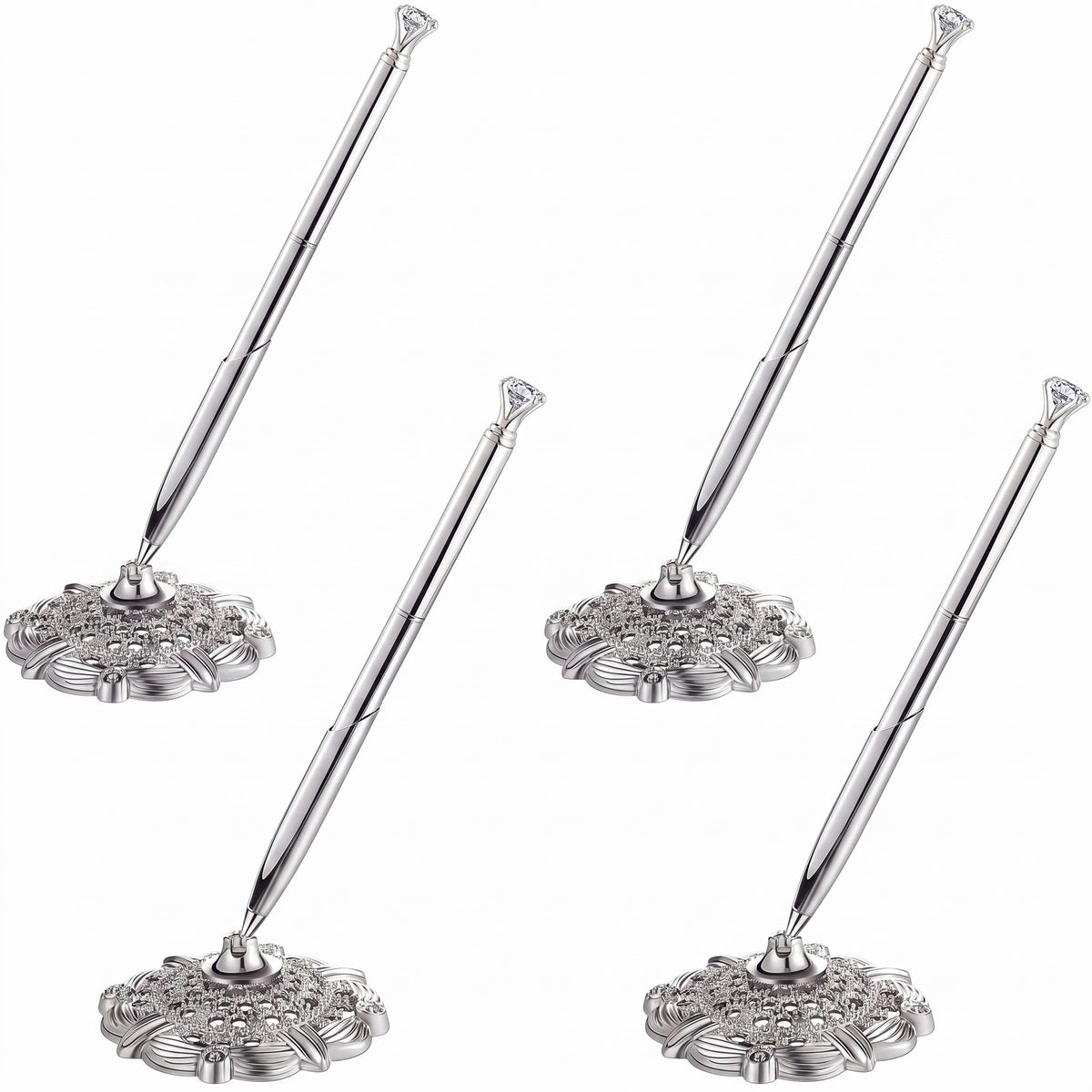 Outus Silver 4 Pcs Wedding Pens for Guest Book Signing Diamond Design