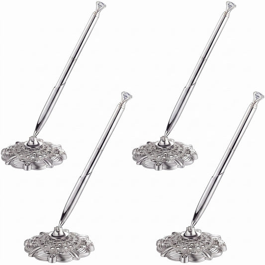 Outus Silver 4 Pcs Wedding Pens for Guest Book Signing Diamond Design