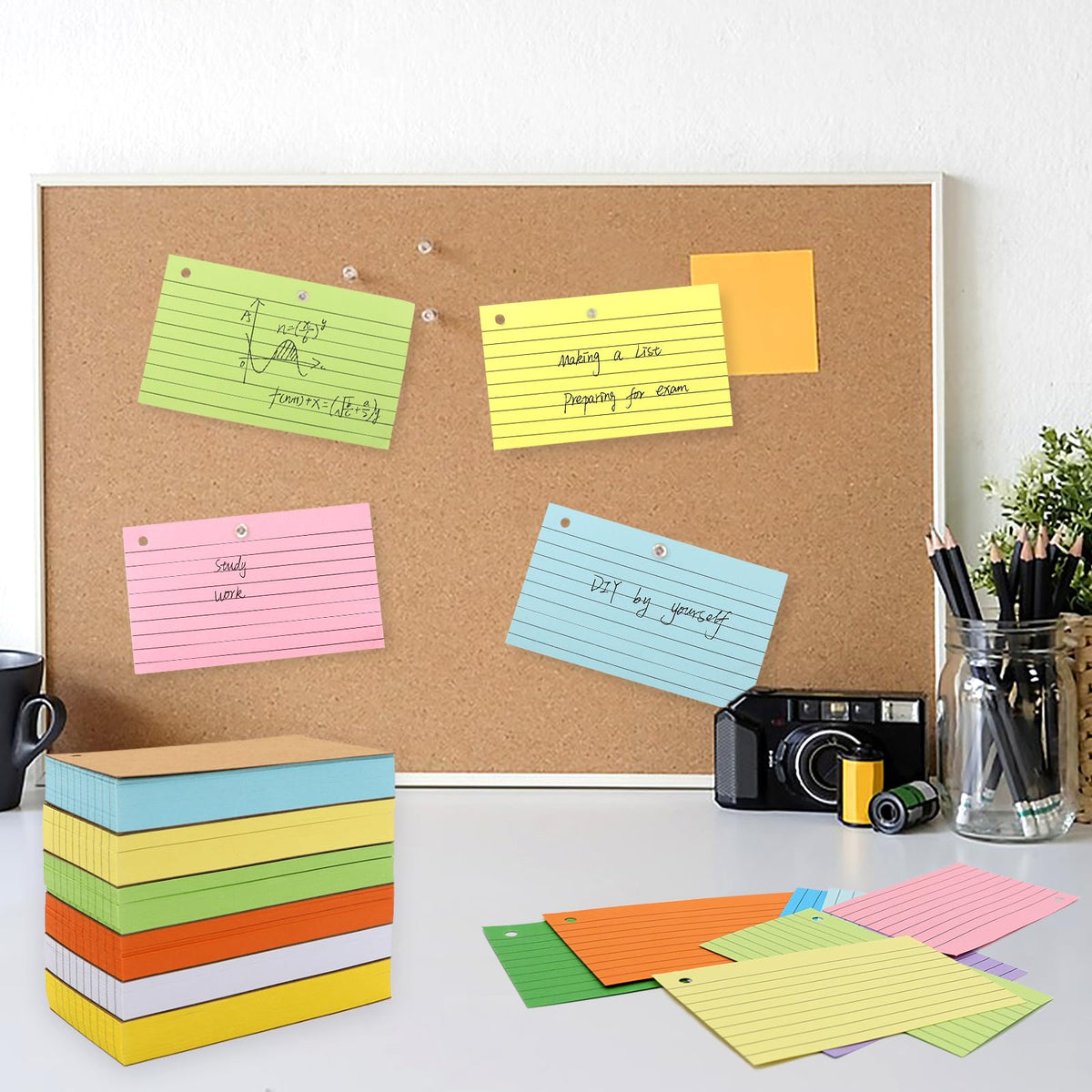 800 PCS Index Cards 3x5 Inches Colored Flash Cards with Ring, Punched Lined Flashcards Ruled Index