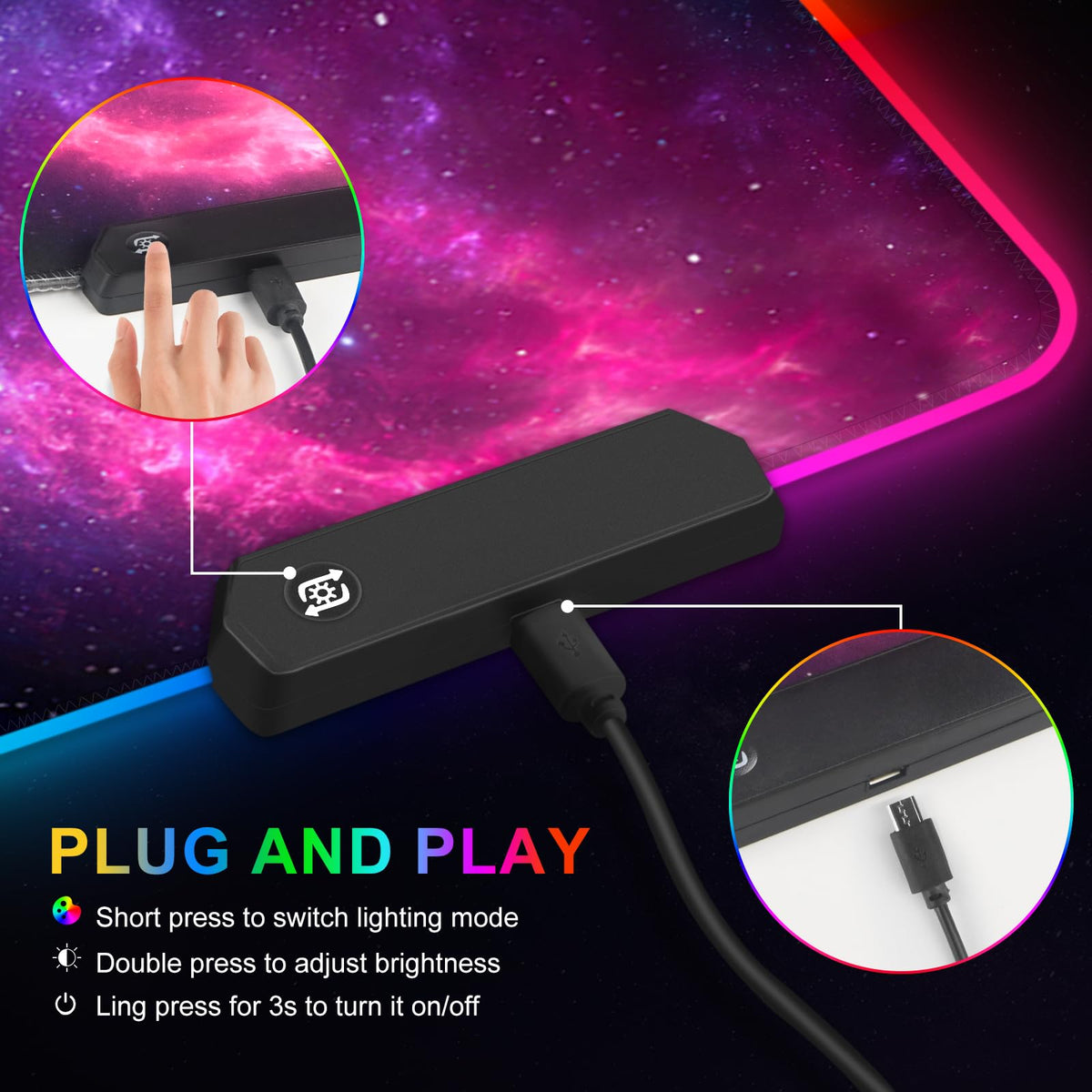 ARTSO RGB Gaming Mouse Pad, Large Extended Soft Led Mouse Pad with 14 Lighting Modes 2 Brightness
