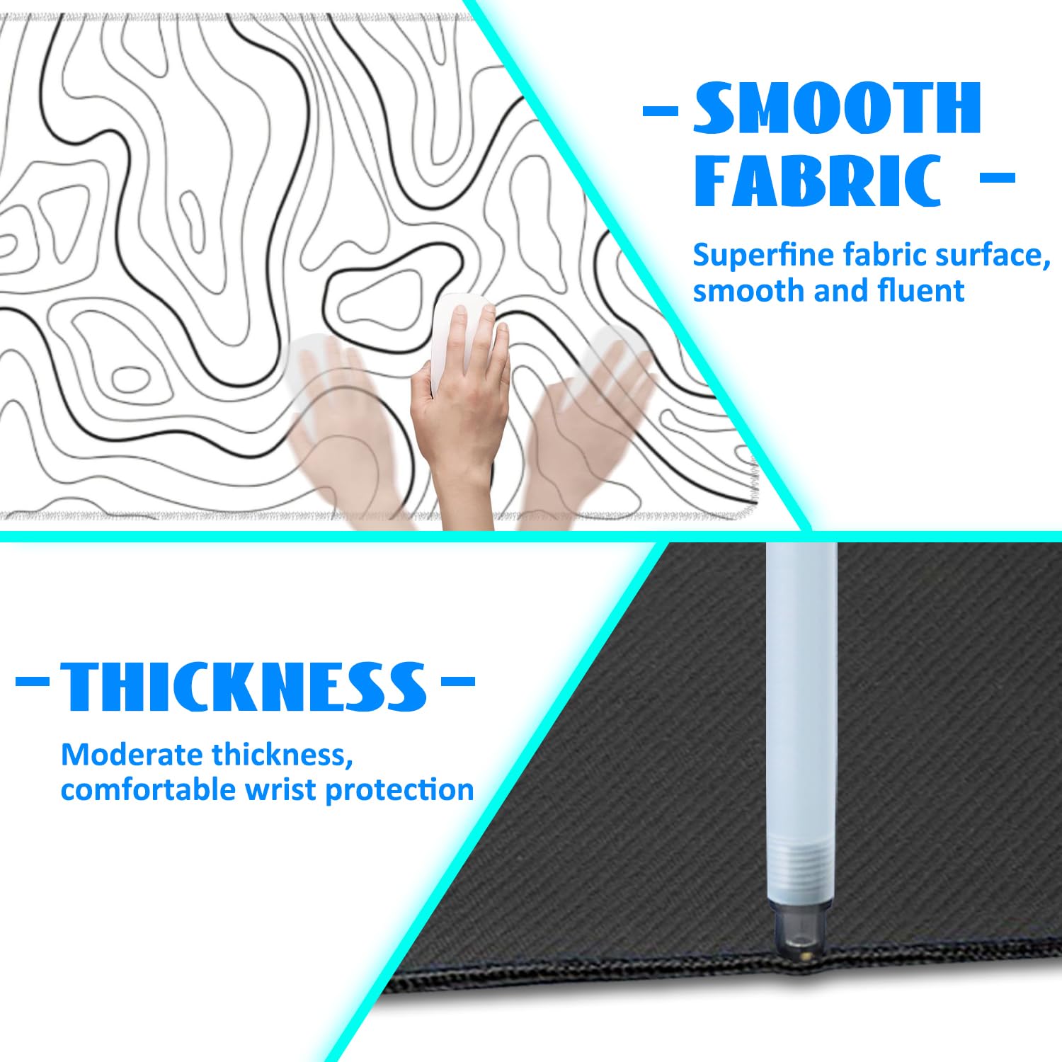 Desk Mat, White Topographic Contour Map Extended Gaming Mouse Pad Large, 35.4"x15.7" Big Mouse Pad
