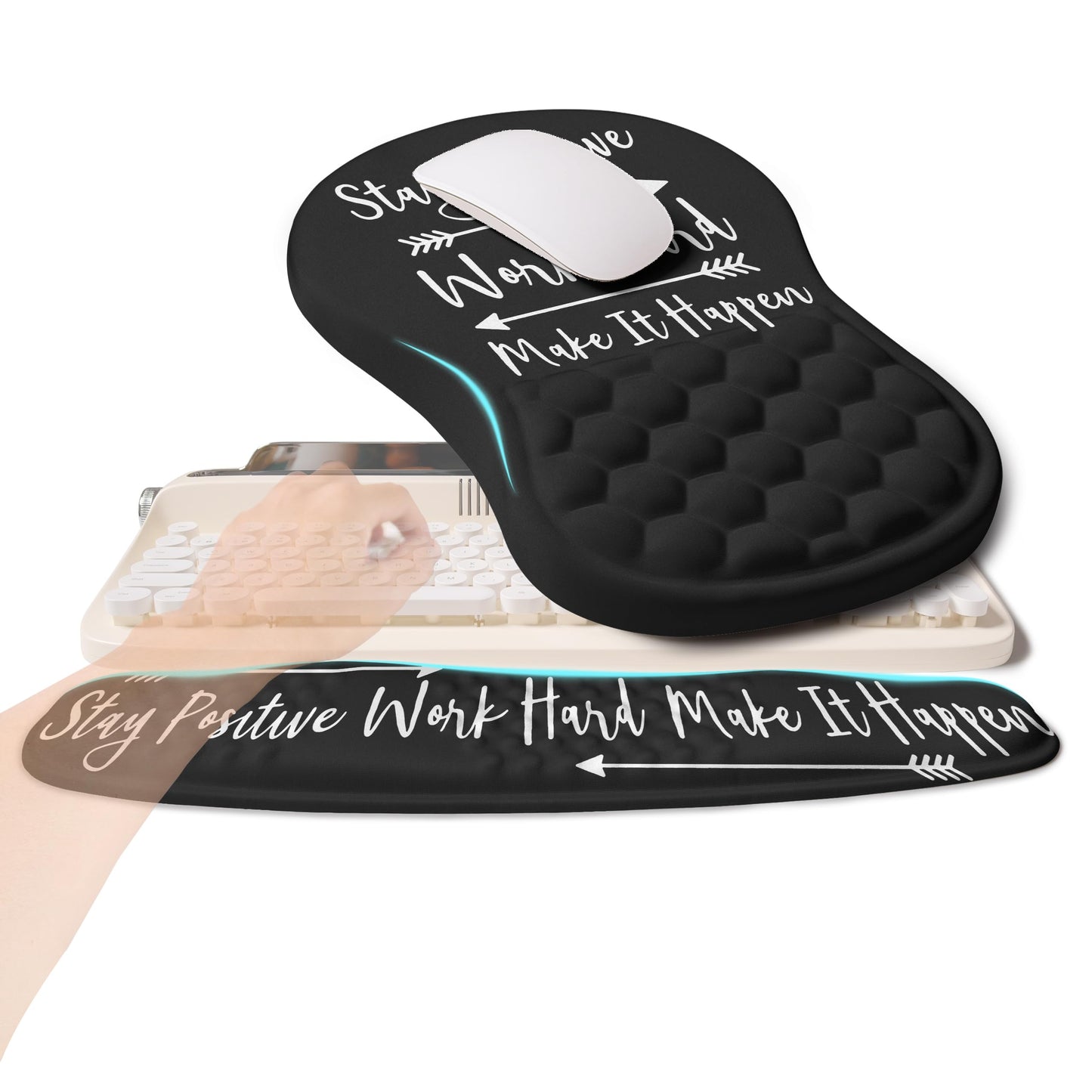 KUOSGM 2-in-1 Ergonomic Set, Wave Rise Keyboard Wrist Rest and Massage Bulge Slope Mouse Pad Wrist