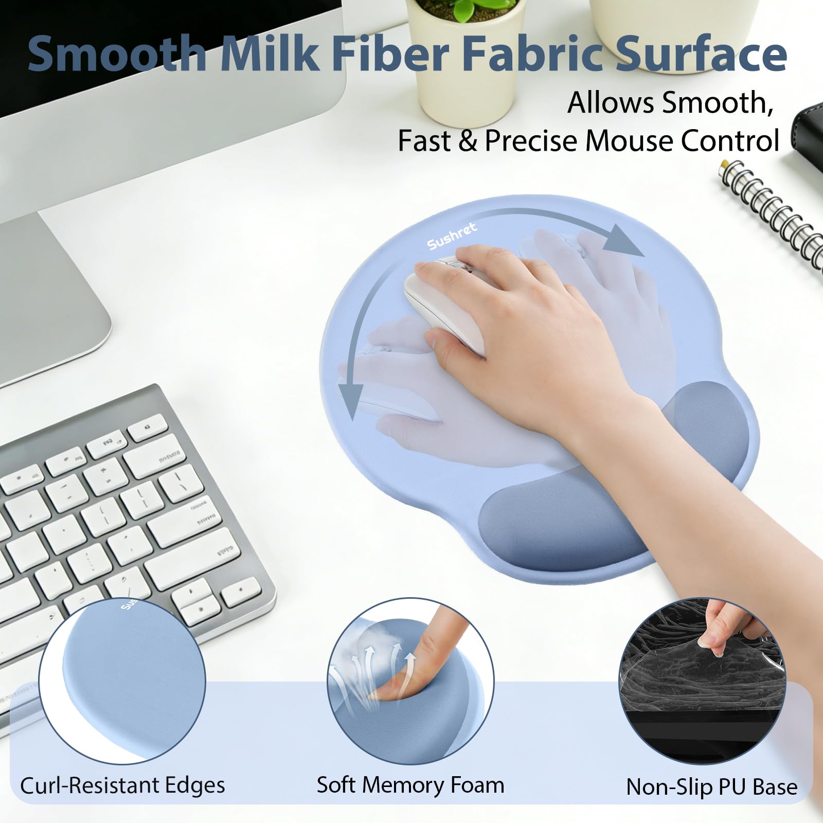 Sushret Mouse Pad and Keyboard Wrist Rest, 3-in-1 Gel Memory Foam Ergonomic Mouse Pad with Wrist