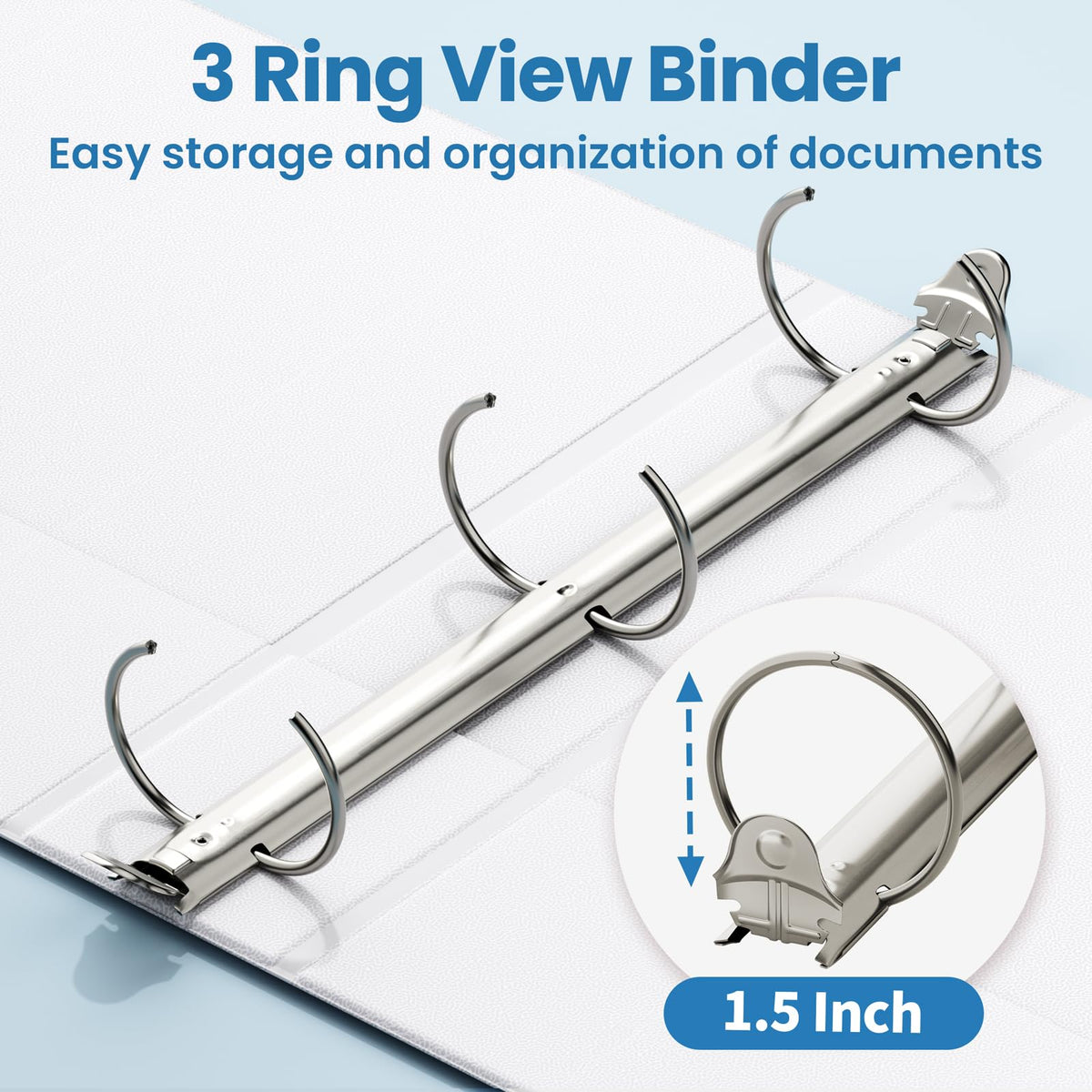 SUNEE 3 Ring Binder 1.5 Inch 1 Pack, Clear View Binder Three Ring PVC-Free (Fit 8.5x11 Inches) for