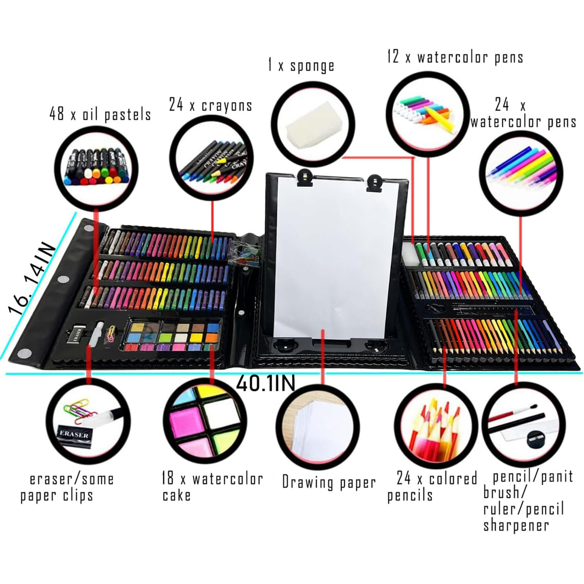AQTQA Art Supplies, Drawing Art Set Kit for Kids Double Sided Trifold Easel