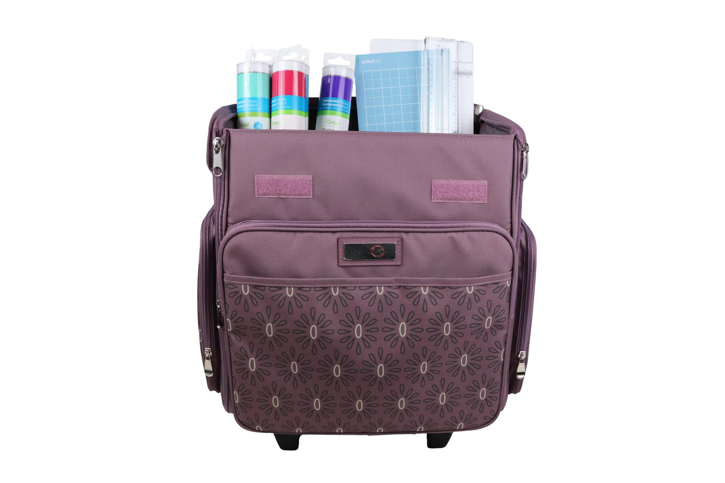 Everything Mary Rolling Scrapbook Tote – Purple Pattern Spacious Craft Storage with Multiple