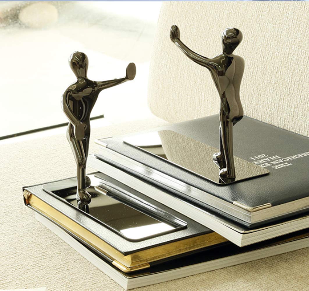 Fasmov Heavy Duty Stainless Steel Man Bookends Nonskid Bookends Art Bookend,1 Pair (Black)
