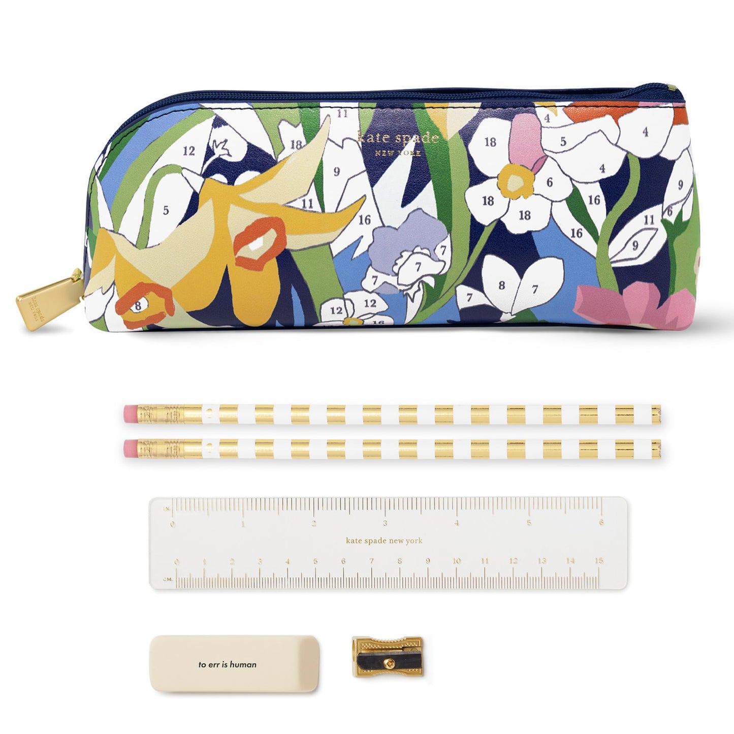kate spade new york Pen and Pencil Case with Office Supplies, Zip Pouch Includes 2 Pencils