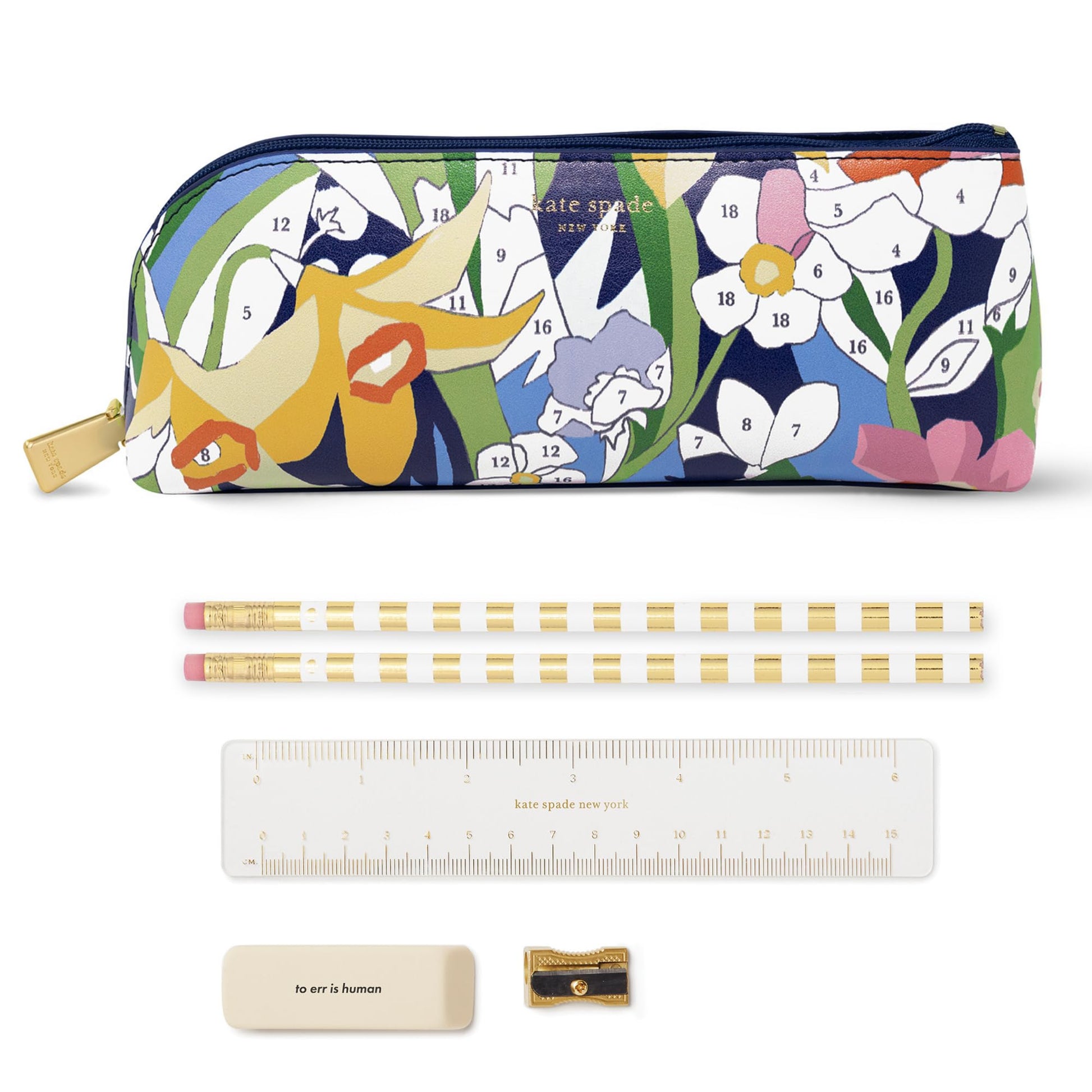 kate spade new york Pen and Pencil Case with Office Supplies, Zip Pouch Includes 2 Pencils
