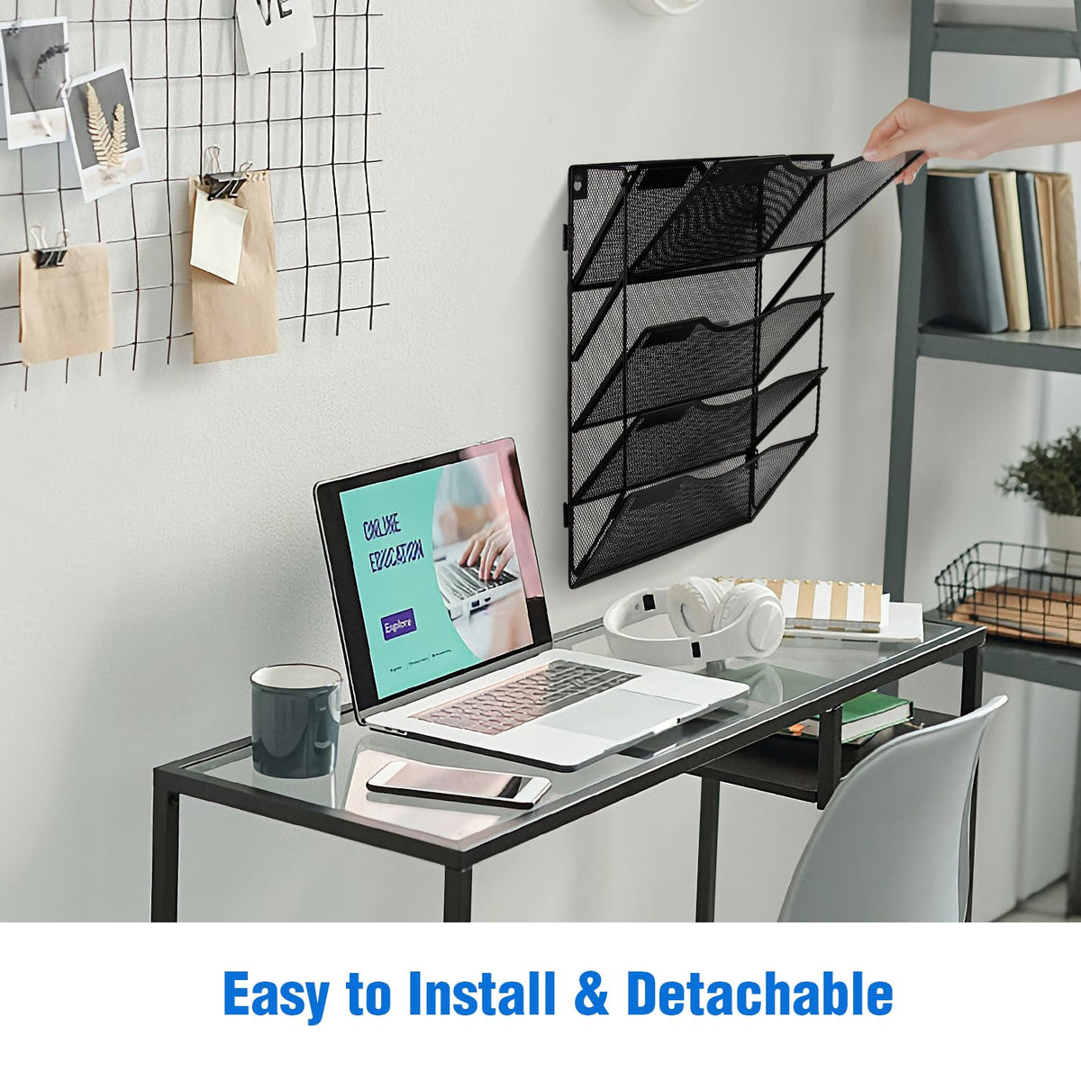 BOHDK Wall File Organizer 5 Pockets, Mail Organizer, Hanging Folder Holder, Foldable | Hanging or