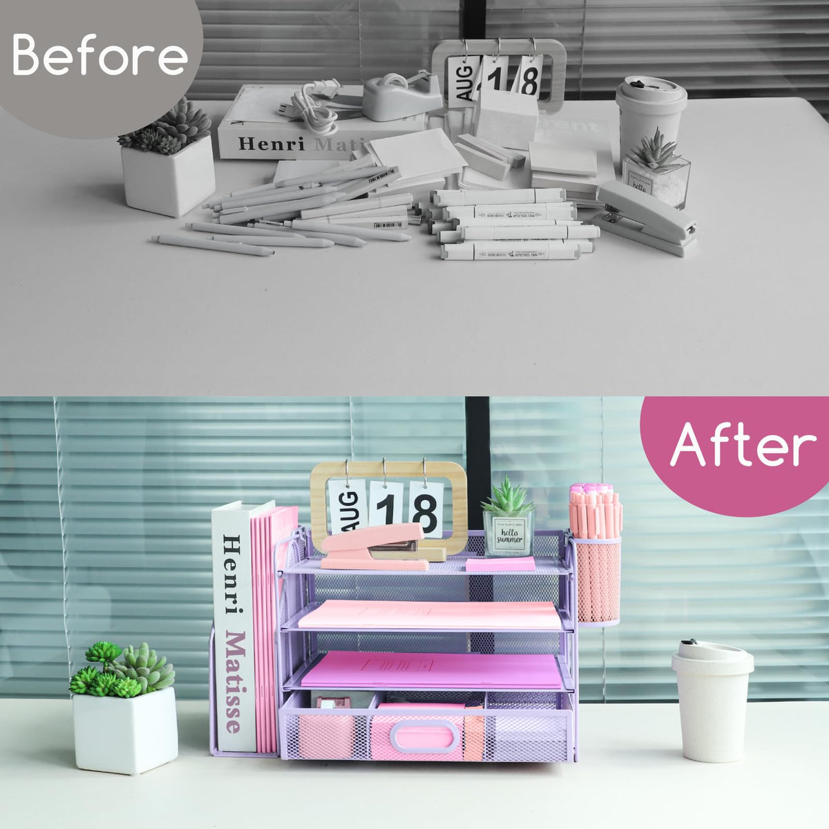 ideallife Desk Organizers and Accessories with File Holder, 4-Tier Paper Letter Tray Organiser with