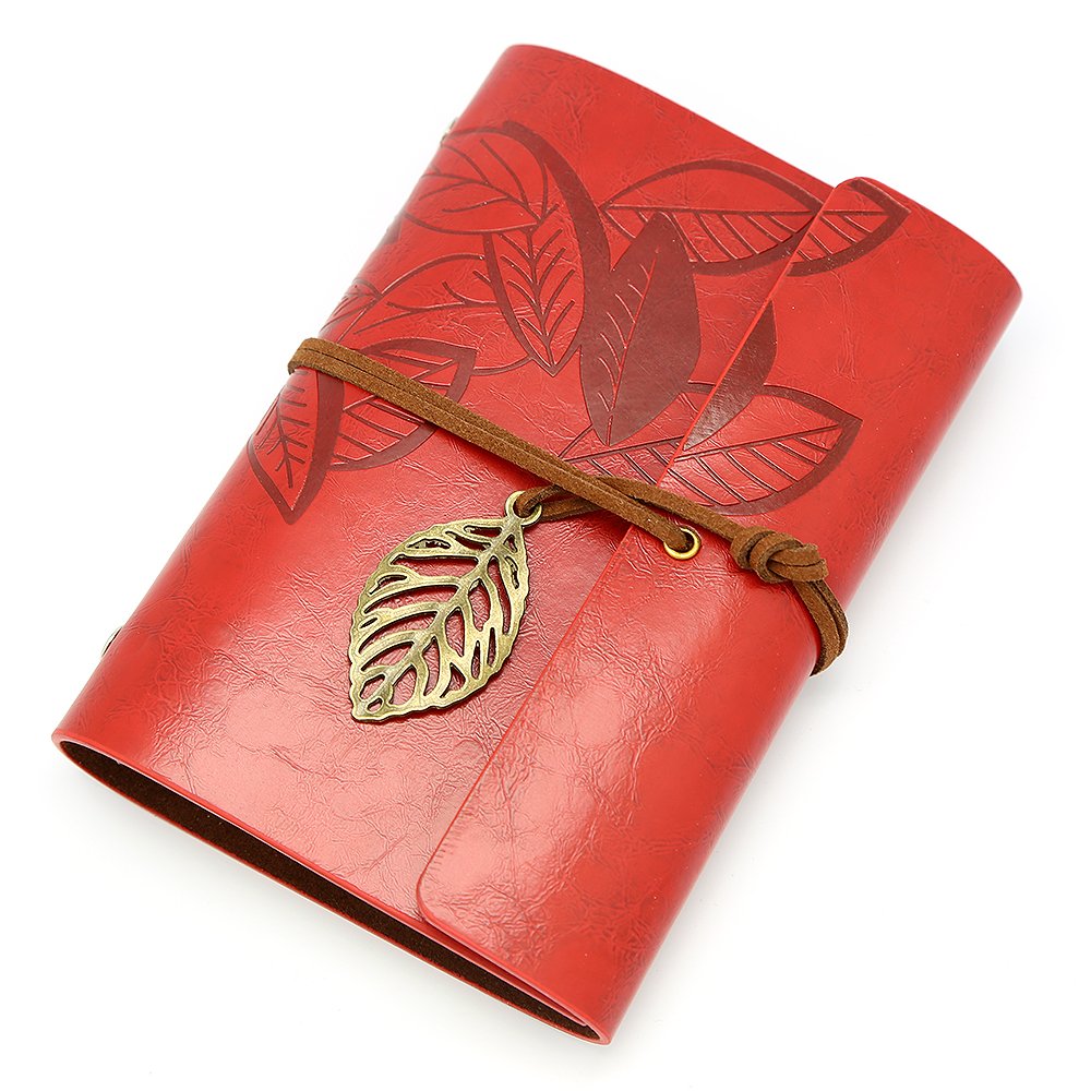EvZ 5 Inch Mini Vintage Leather Journal, Pocket Size Refillable Loose Leaf Notebook, Retro Red PU