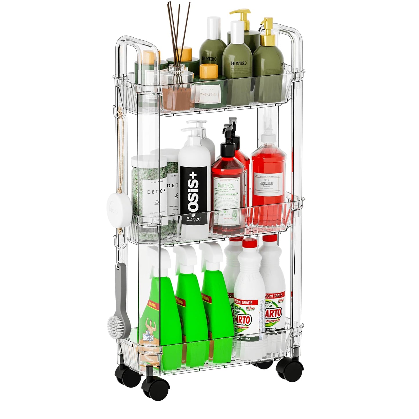 3 Tier Slim Rolling Storage Cart with Wheels for Small Space,Clear Modern Design Slim Utility Cart