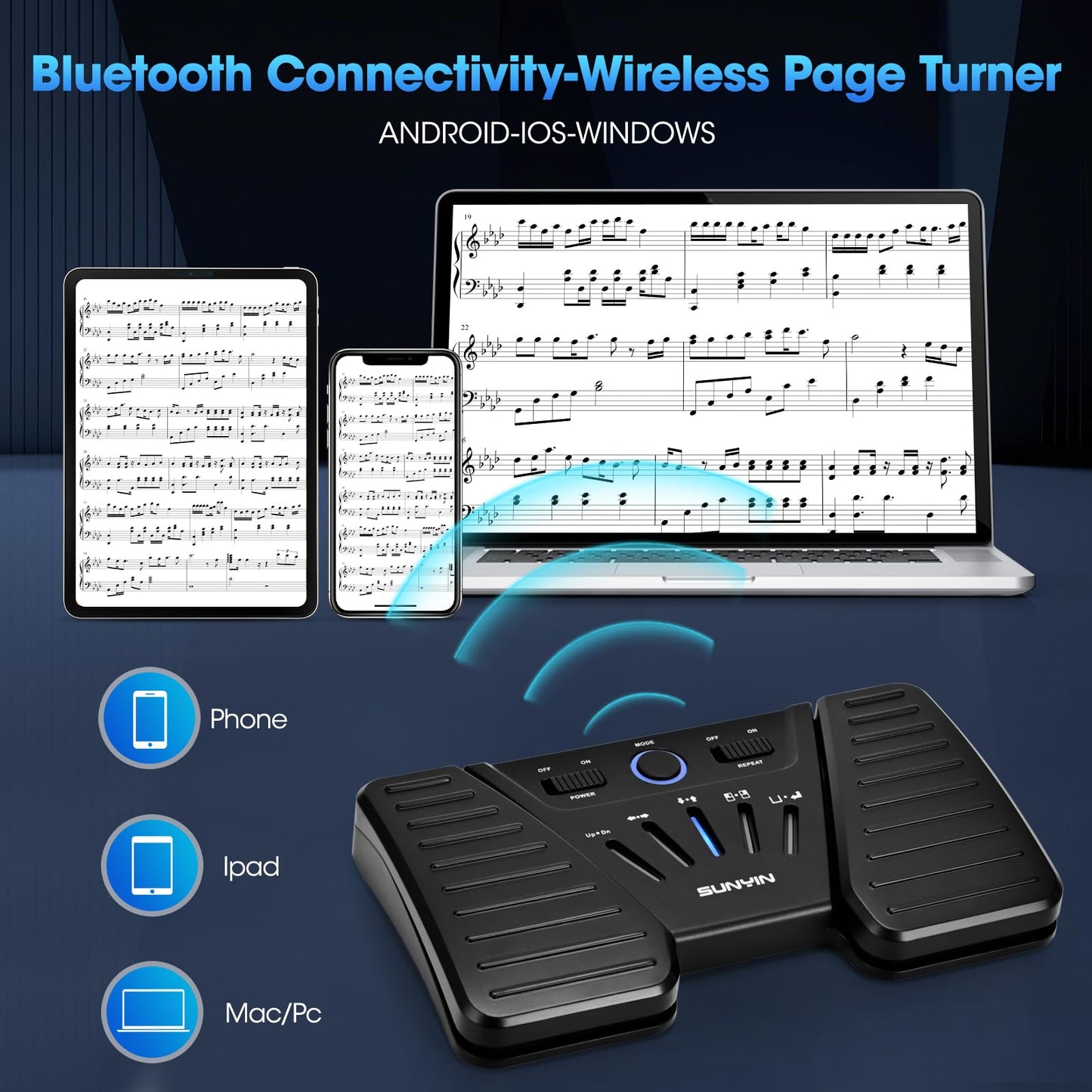 Wireless Page Turner Pedal Buletooth Foot Pedal Music Page Turner for Phones Ipad Tablets Phone