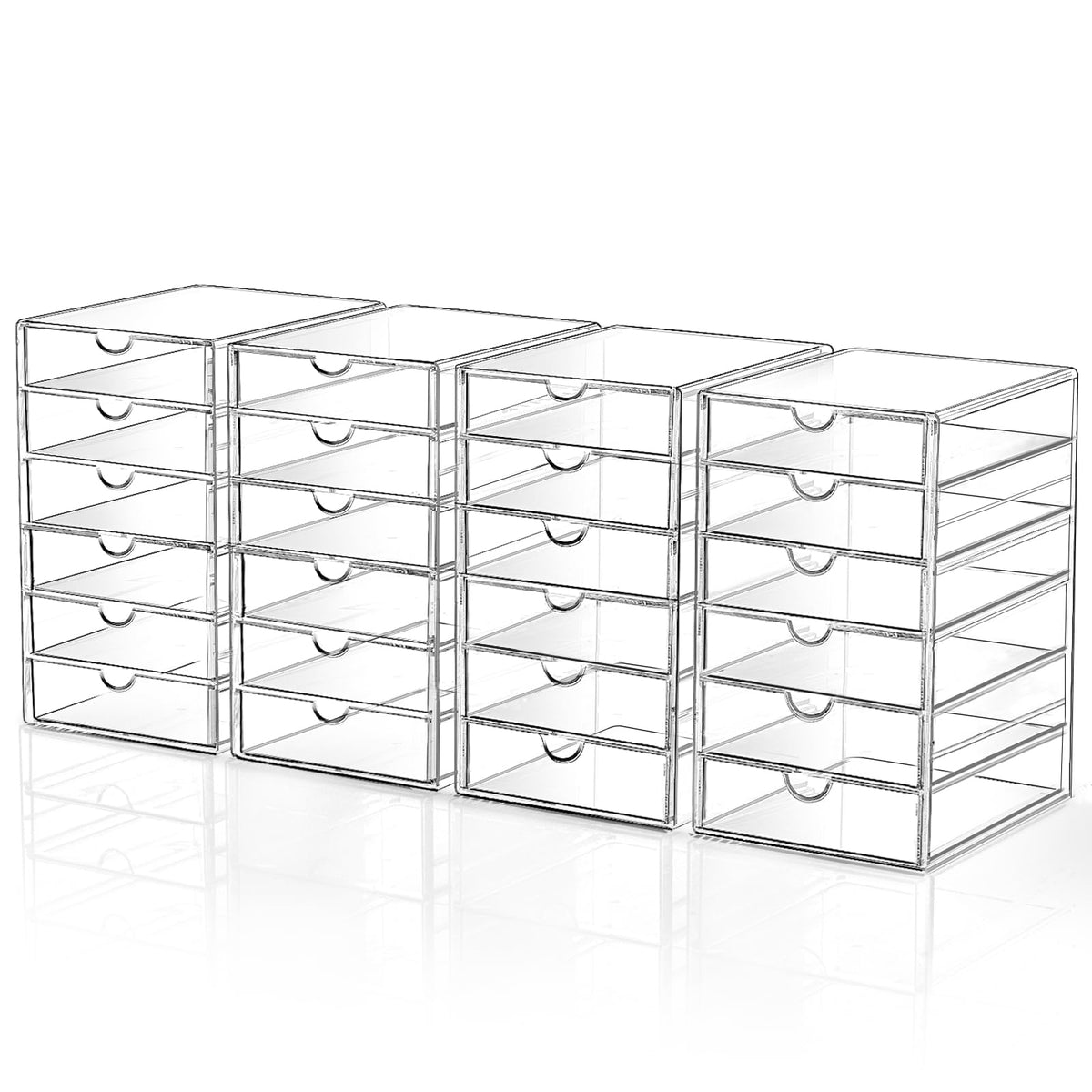 DOMNIU Acrylic Makeup Drawer Storage Organizer with 24 Drawers, 4 Set