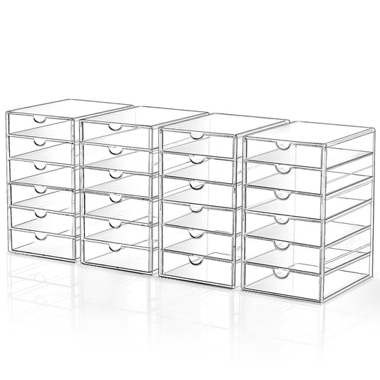 DOMNIU Acrylic Makeup Drawer Storage Organizer with 24 Drawers, 4 Set