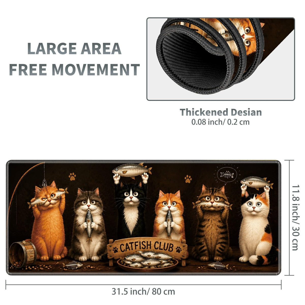 Fishing Cat Crew Large Mouse Pad, 31.5 x 11.8 in Extended Desk Mat
