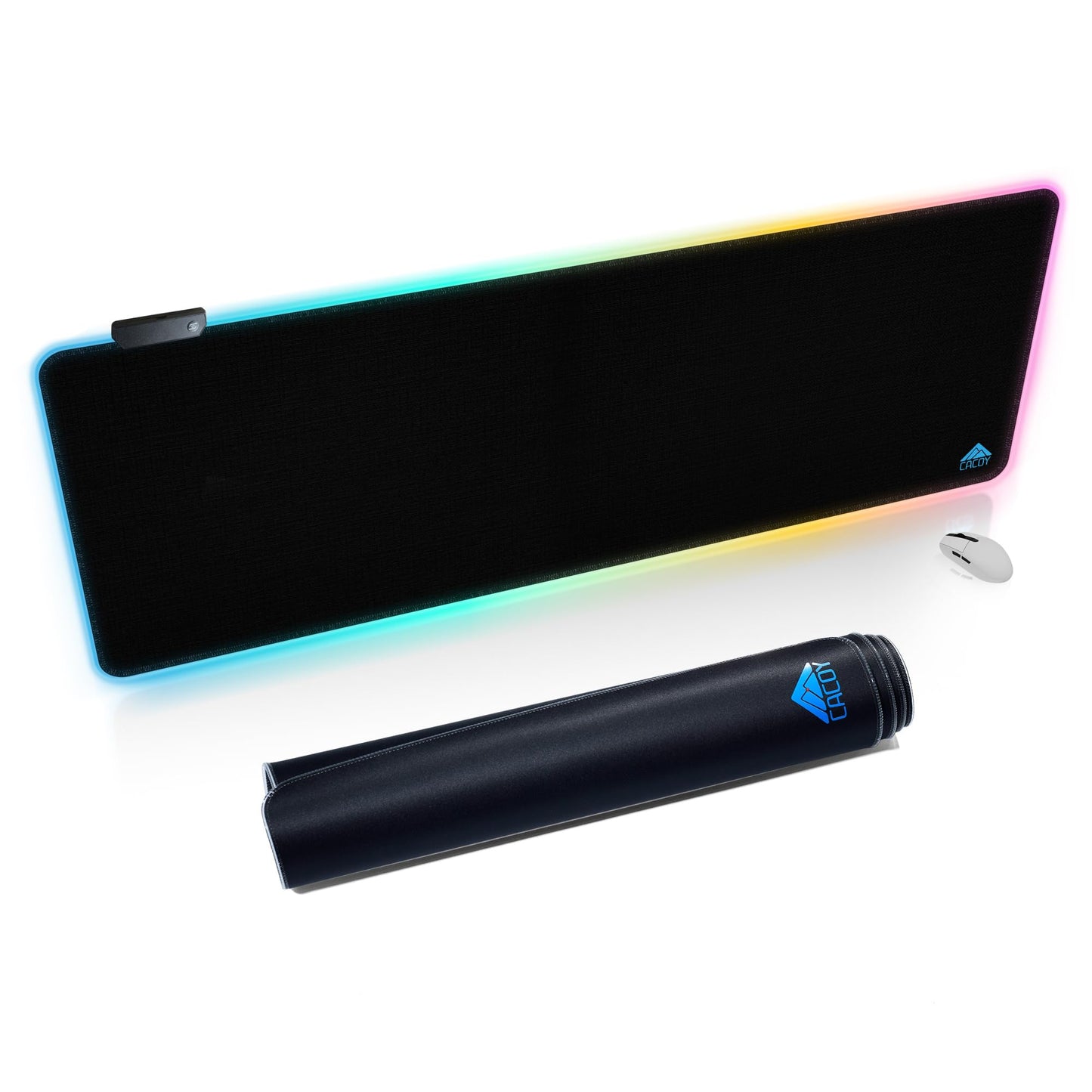 Cacoy 55"x20" RGB Gaming Mouse Pad XXL,Non-Slip LED Lighting Desk Mat,Black