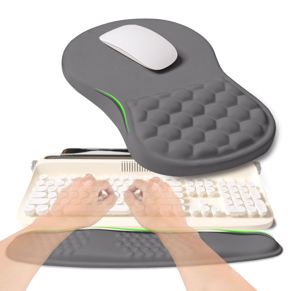 KUOSGM 2-in-1 Ergonomic Set, Wave Rise Keyboard Wrist Rest and Massage Bulge Slope Mouse Pad Wrist