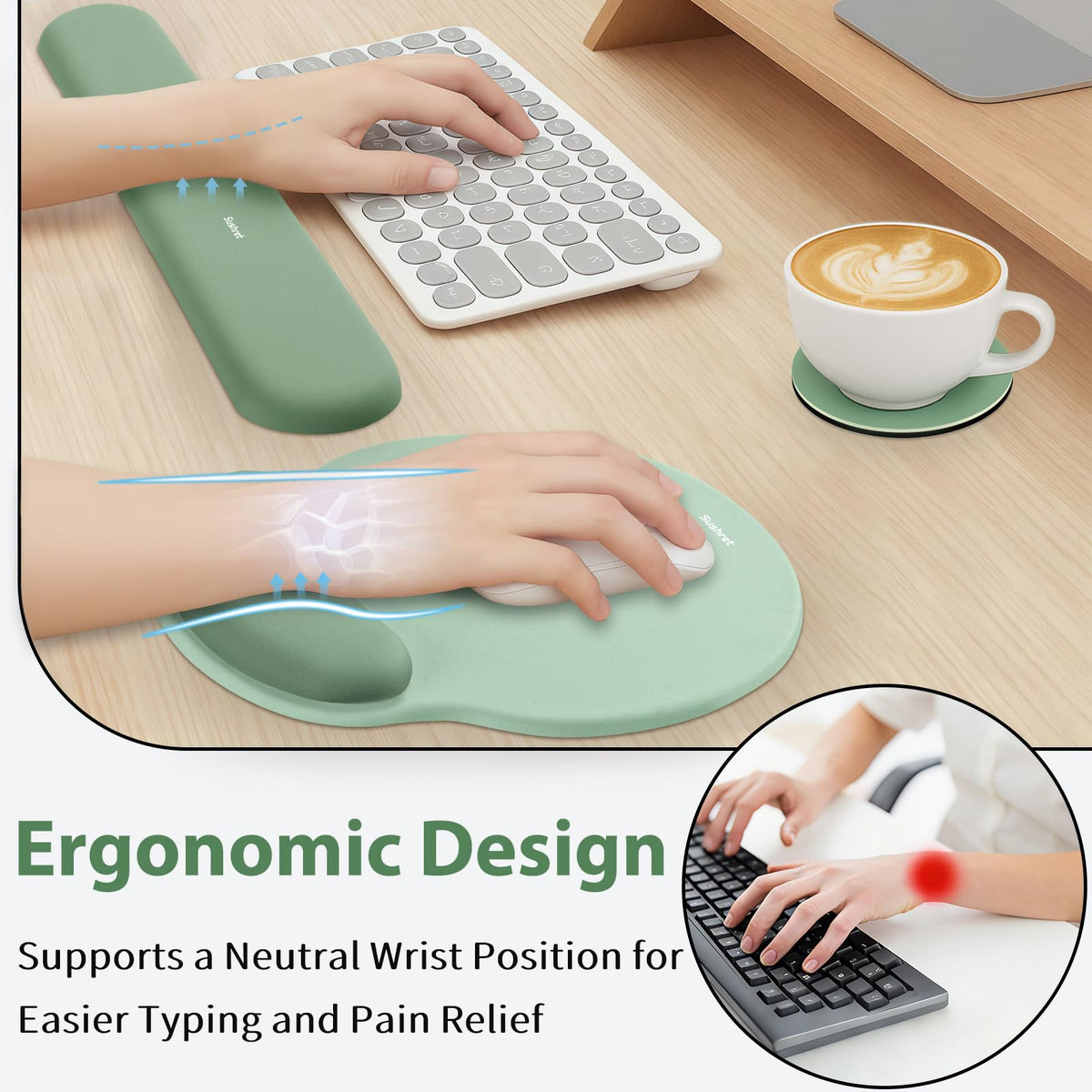 Sushret Mouse Pad and Keyboard Wrist Rest, 3-in-1 Gel Memory Foam Ergonomic Mouse Pad with Wrist