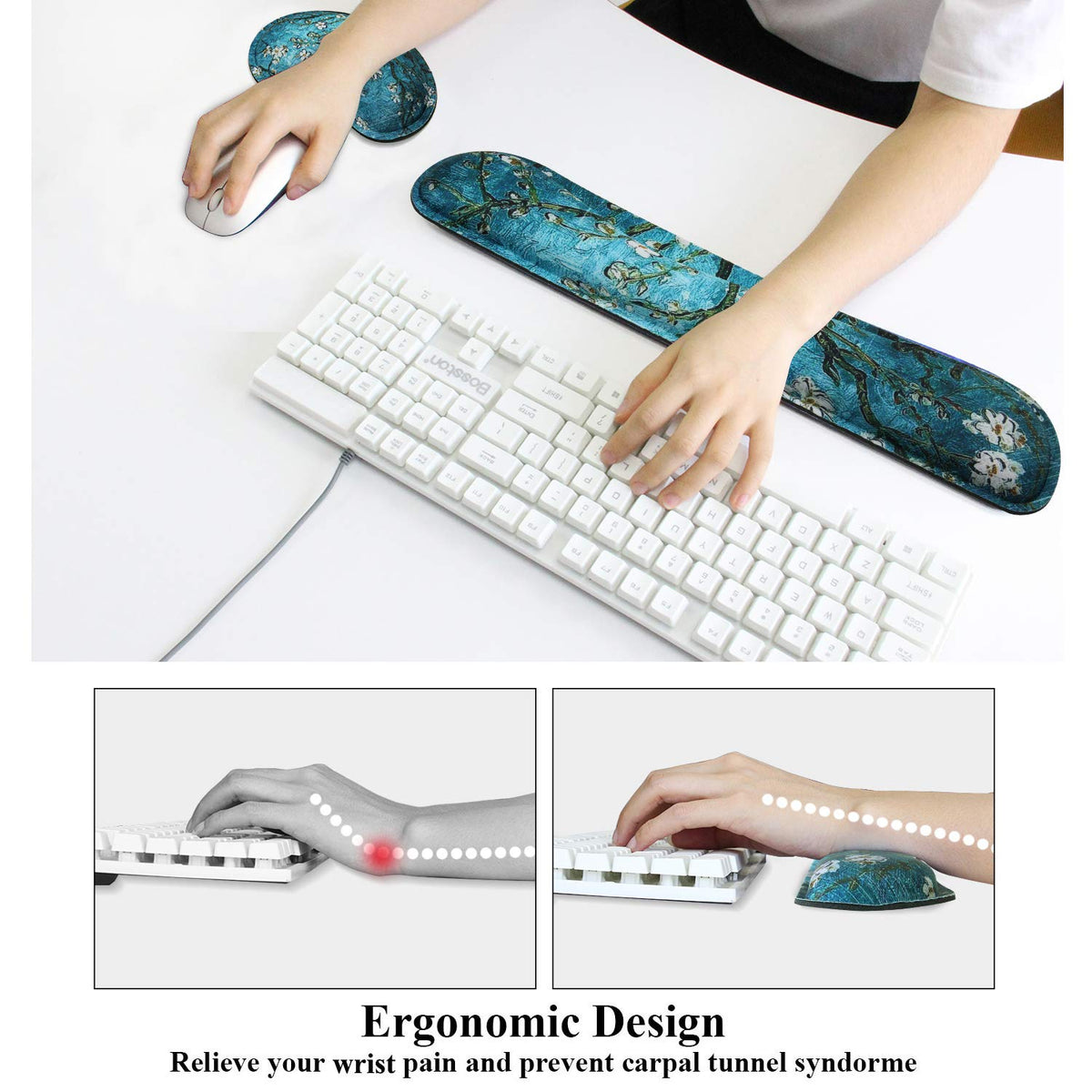 Meffort Inc Gaming Keyboard Wrist Pad & Mouse Wrist Rest Cushion Support Combo Set – Durable