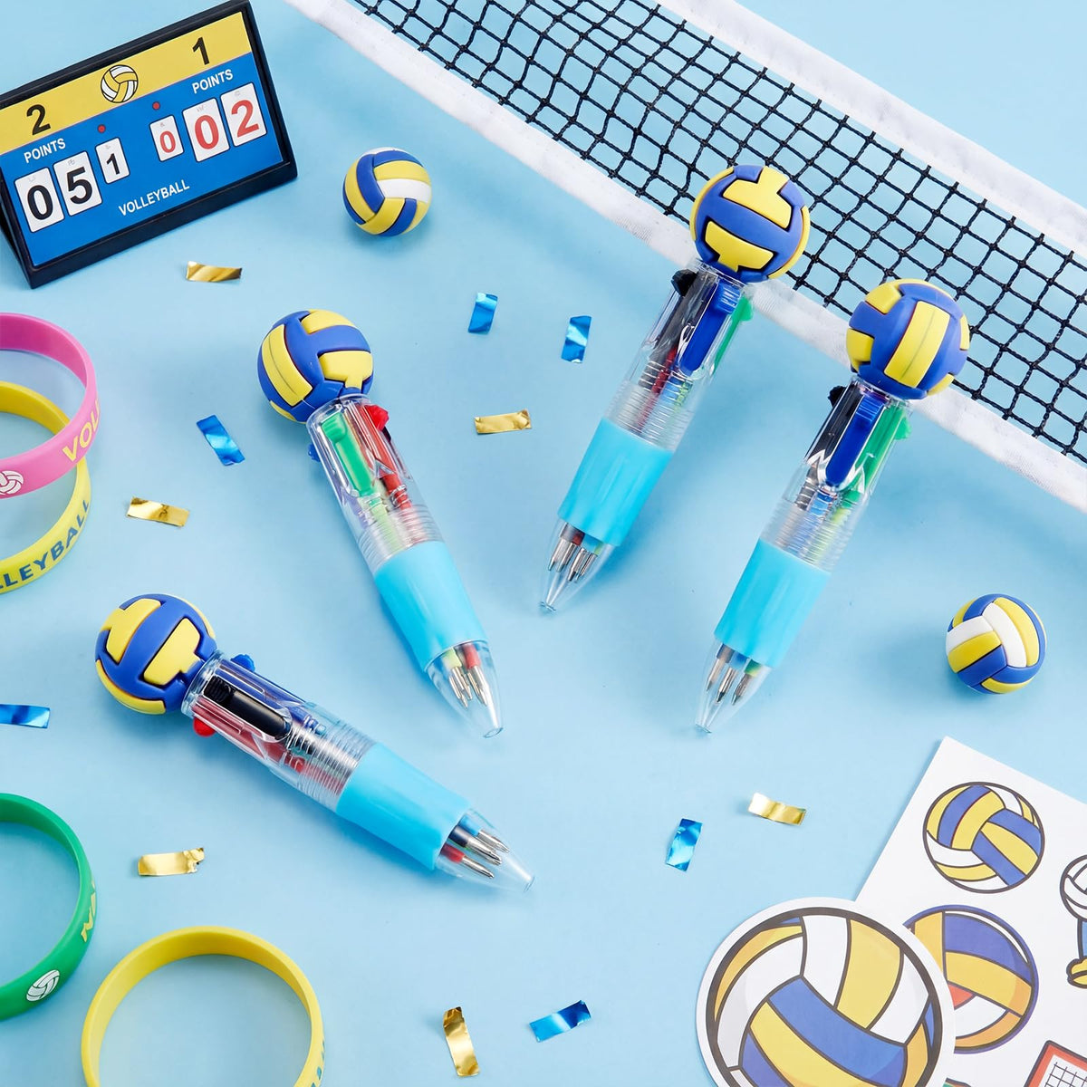 Kosiz 24 Pack Volleyball Party Favors Multicolor 4 in 1 0.5mm Ballpoint Pen