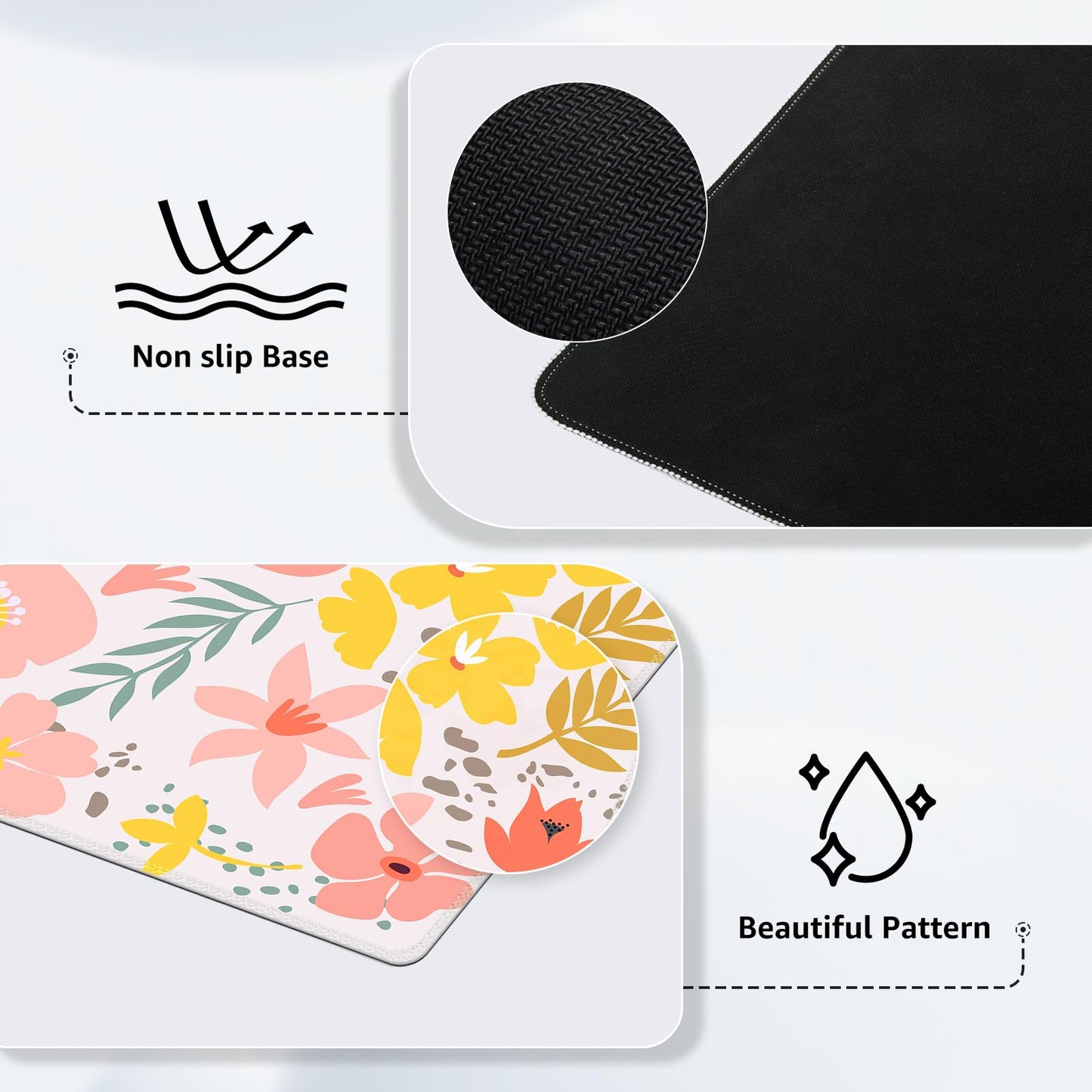 iCasso Desk Matt for Desktop,Cute Desk Pad Mat,Flowers Leaves