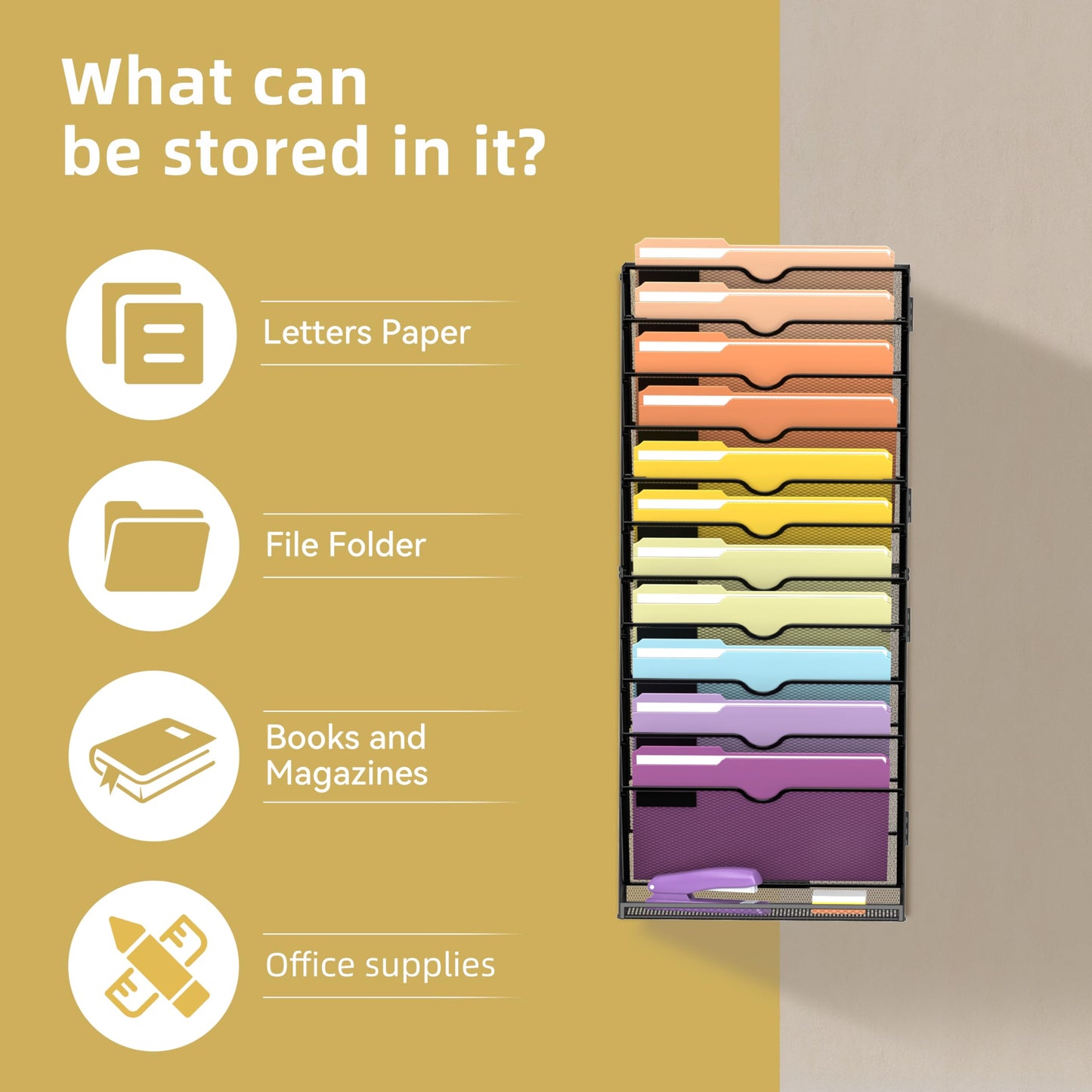 SUPEASY 12-Tier Wall File Organizer, Mesh Hanging Wall Mount File Holder