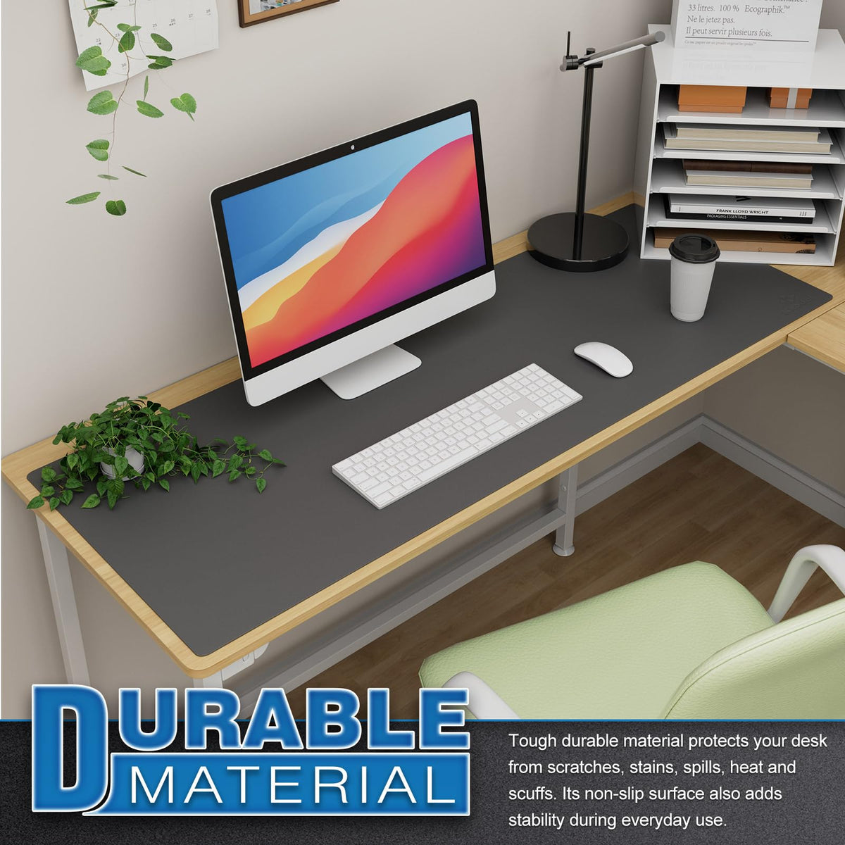 K KNODEL Extra Large Desk Mat, Leather Mouse Pad (47.2"x17", Dark Gray)