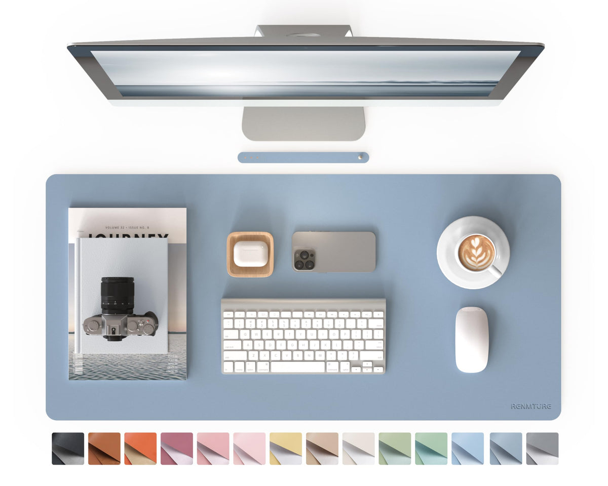 RENMTURE PU Mouse Pad, Faux Leather Large Desk Pad, Home Work Office Accessories, Non-Slip Desk