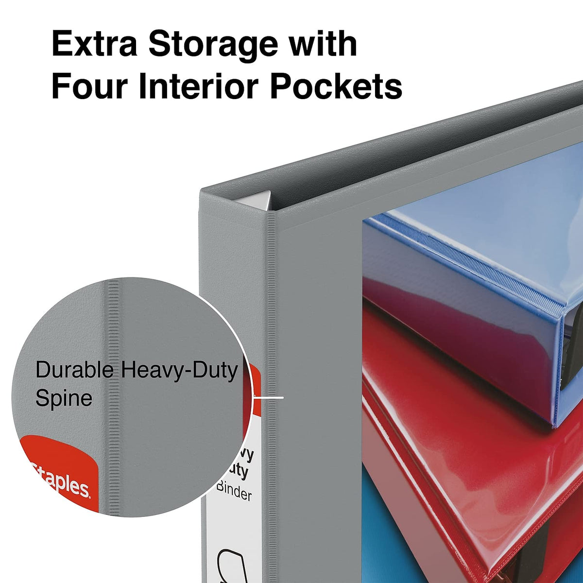 Staples Heavy‑Duty 1‑Inch 3‑Ring View Binder with D‑Rings, 4 Interior Pockets for Office & School