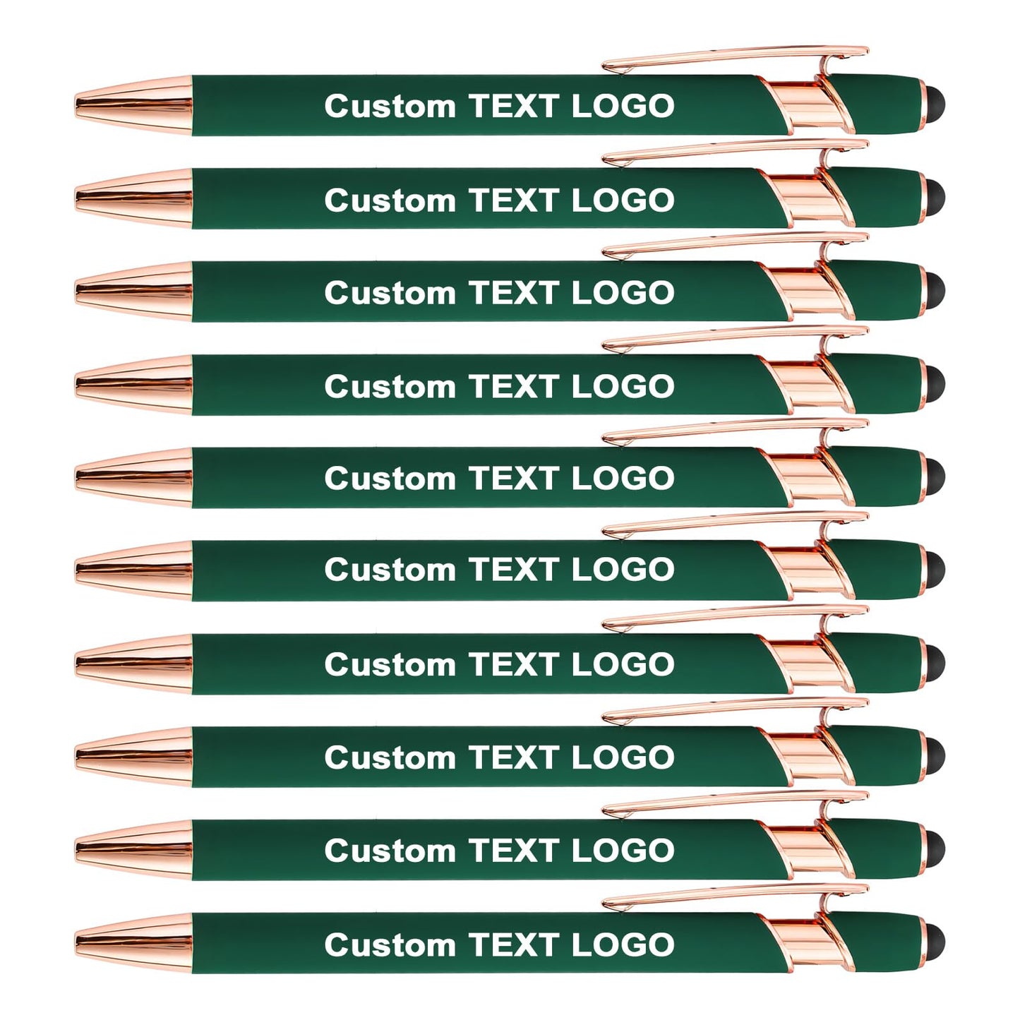 HEYZARDA Personalized Pens Ballpoint with Stylus, Dark Green, 10 Pcs
