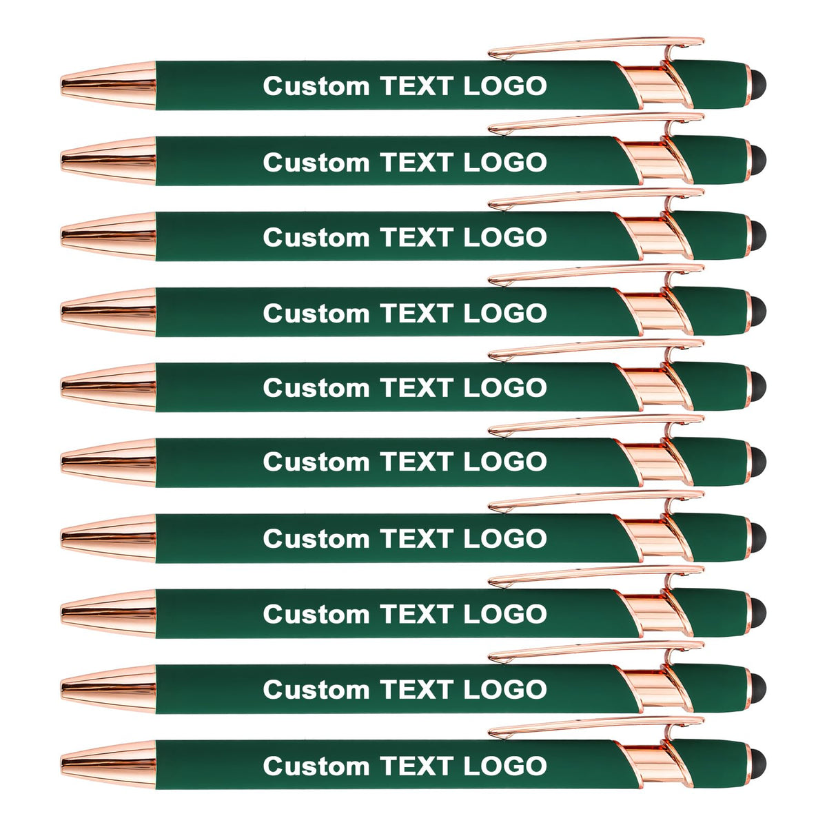 HEYZARDA Personalized Pens Ballpoint with Stylus, Dark Green, 10 Pcs