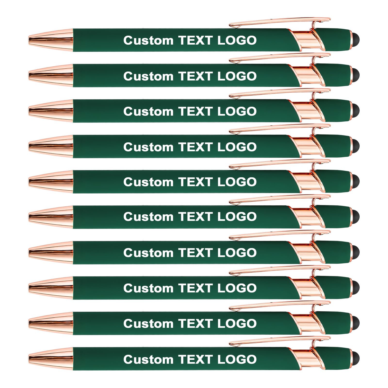 HEYZARDA Personalized Pens Ballpoint with Stylus, Dark Green, 50 Pcs