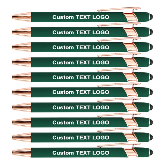 HEYZARDA Personalized Pens Ballpoint with Stylus, Dark Green, 50 Pcs