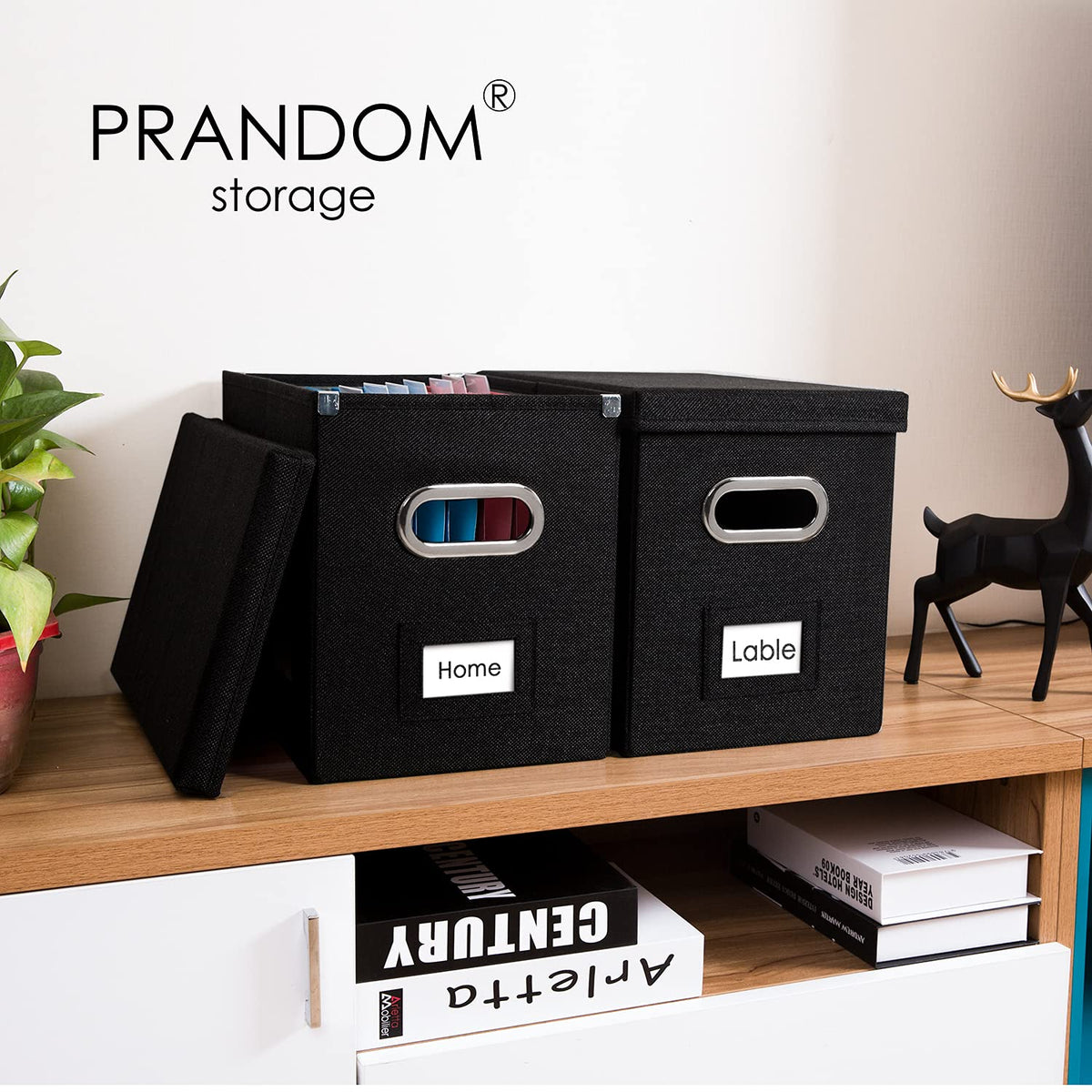 PRANDOM File Organizer Box - Set of 1 Collapsible Decorative Linen Filing Storage Hanging File