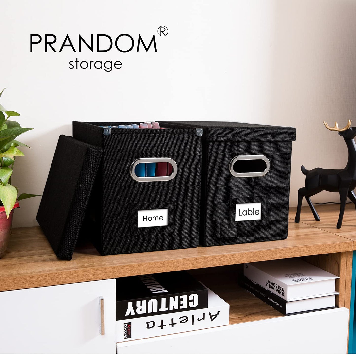 PRANDOM File Organizer Box - Set of 4 Collapsible Decorative Linen Filing Storage Hanging File