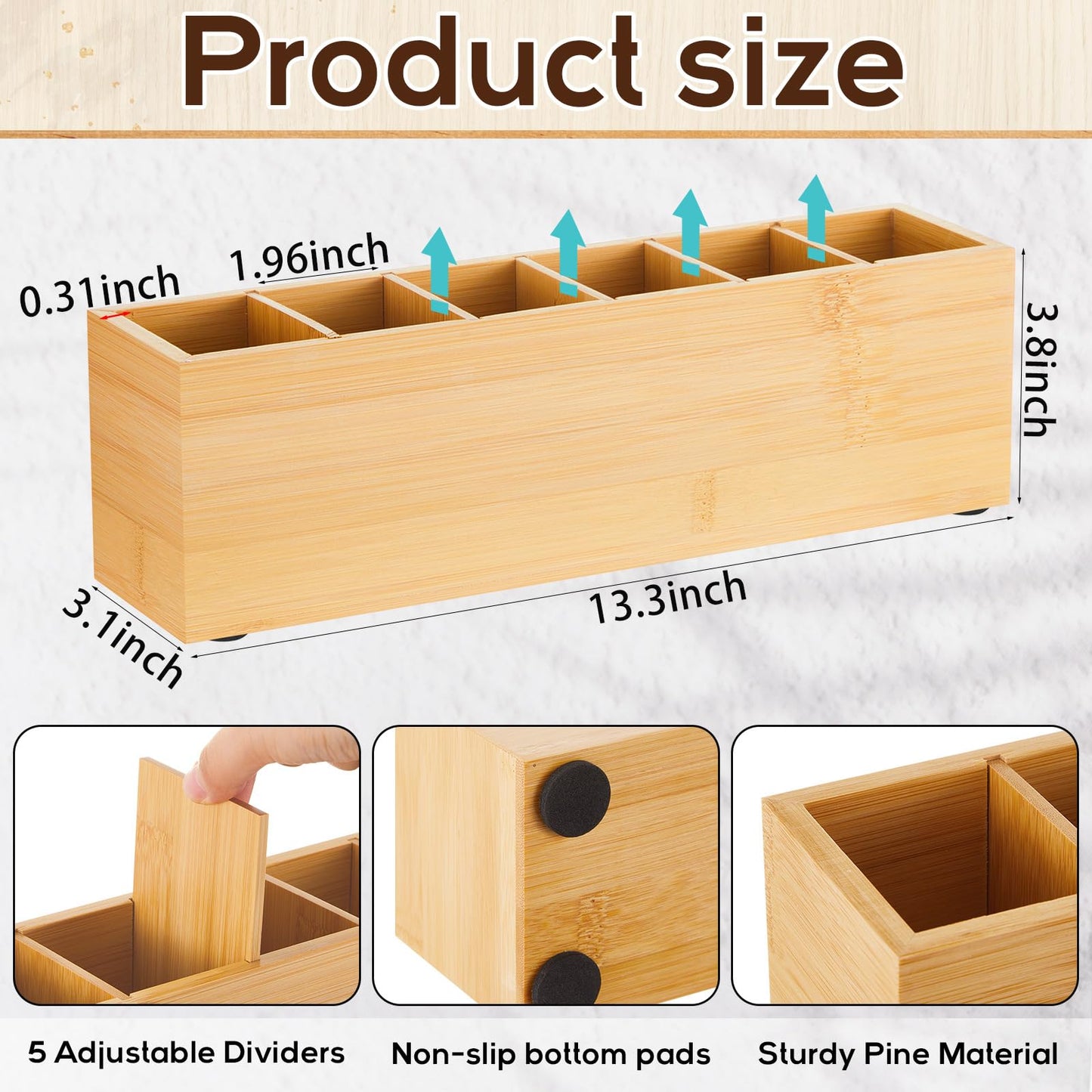 Jetec Wooden Pencil Pen Holder for Desk, Bamboo, 6 Compartments