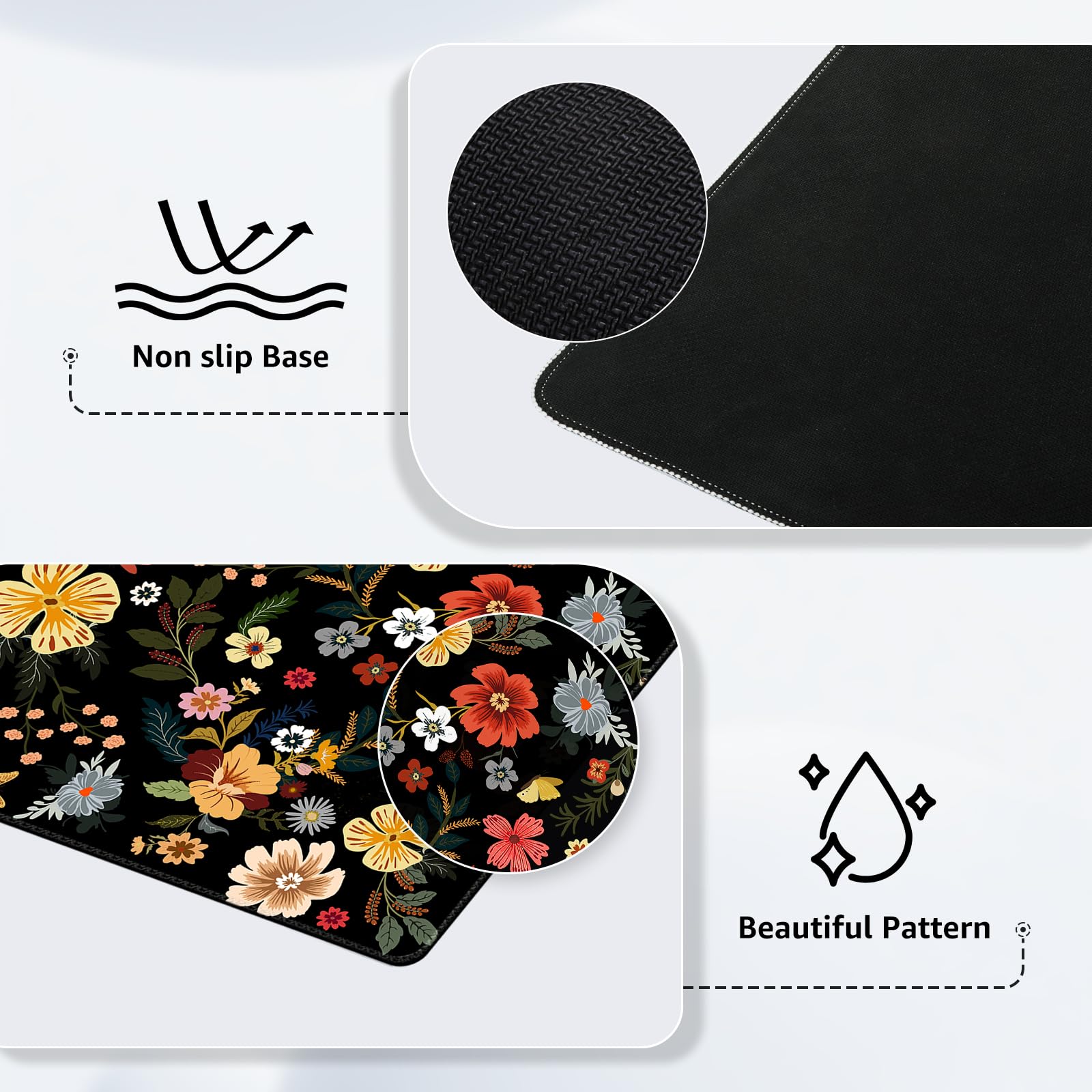 iCasso Desk Matt for Desktop, Cute Desk Pad Mat,Large Mouse Pad,Floral
