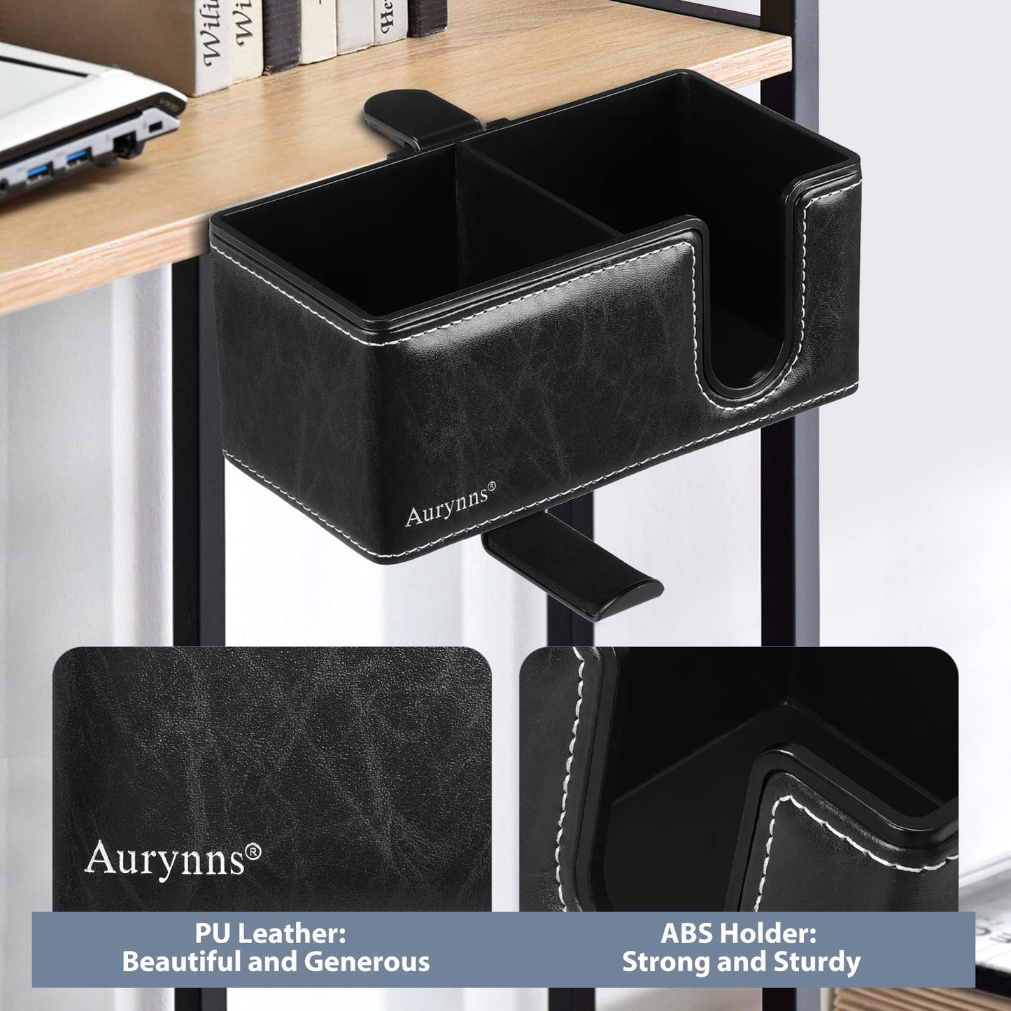 Under Desk Cup Holder Clamp on Cup Holder PU Leather Clip on Desk Organizer