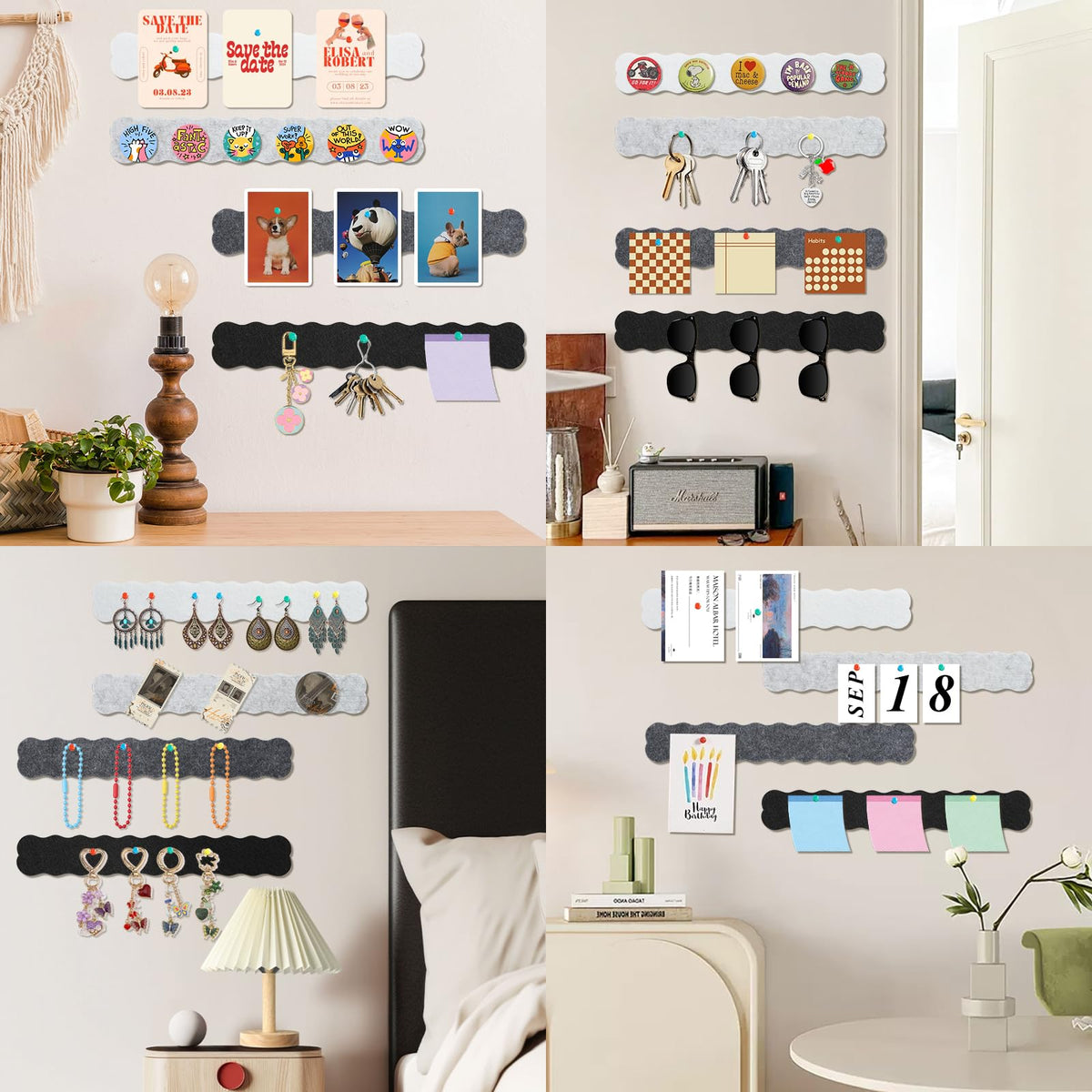 Cork Board Felt Bulletin Board 8-Pack with 50 Push Pins for Paste Notes, Photos, Schedules
