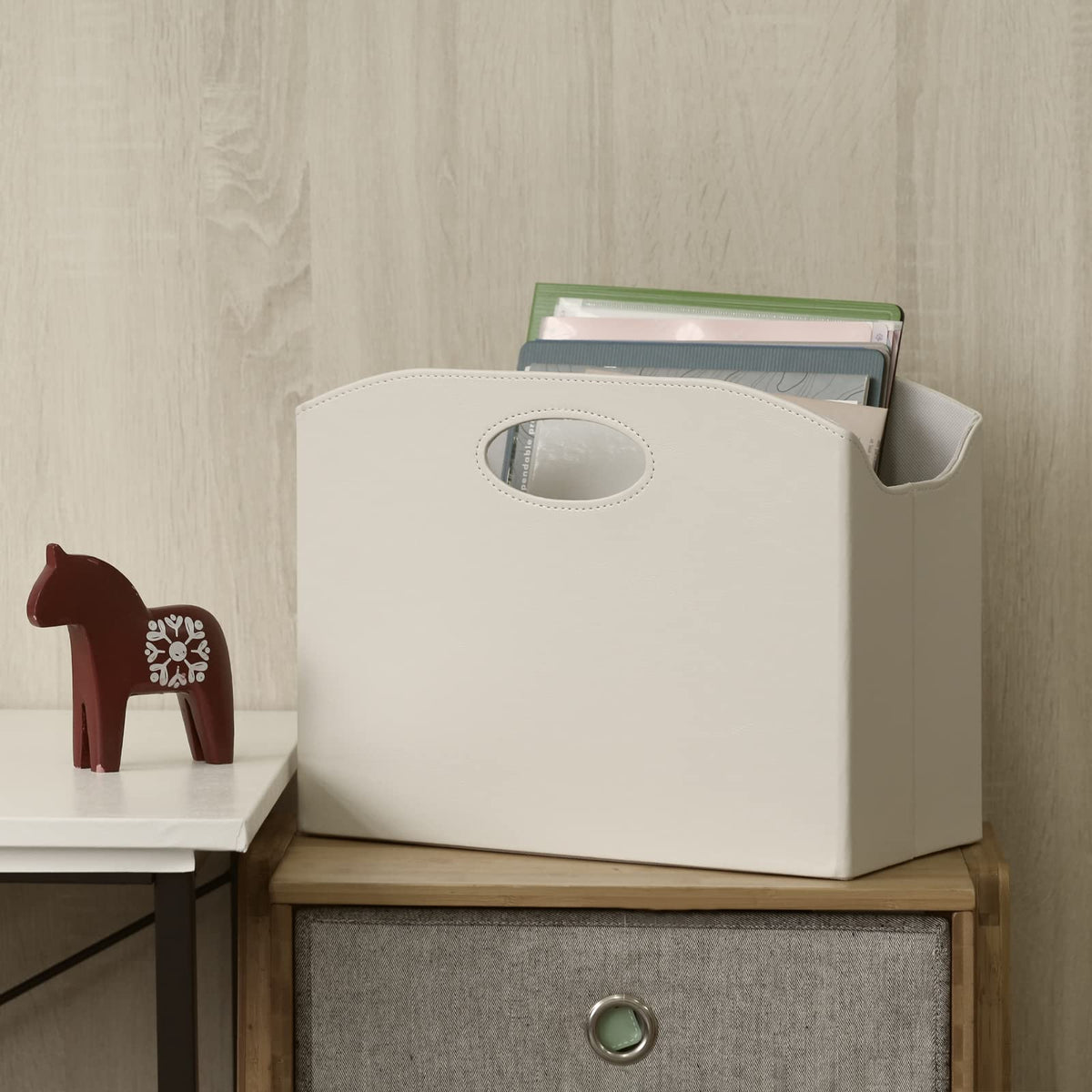 EZDeco Magazine Holder Foldable Magazine Rack Floor PU Leather File Holder Newspaper Book Storage