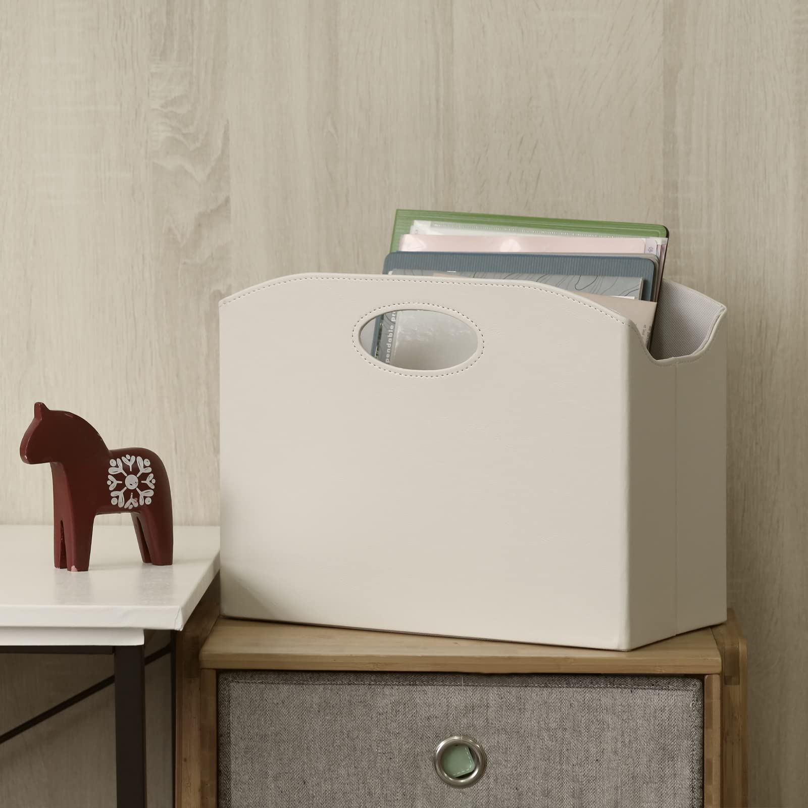 EZDeco Magazine Holder Foldable Magazine Rack Floor PU Leather File Holder Newspaper Book Storage