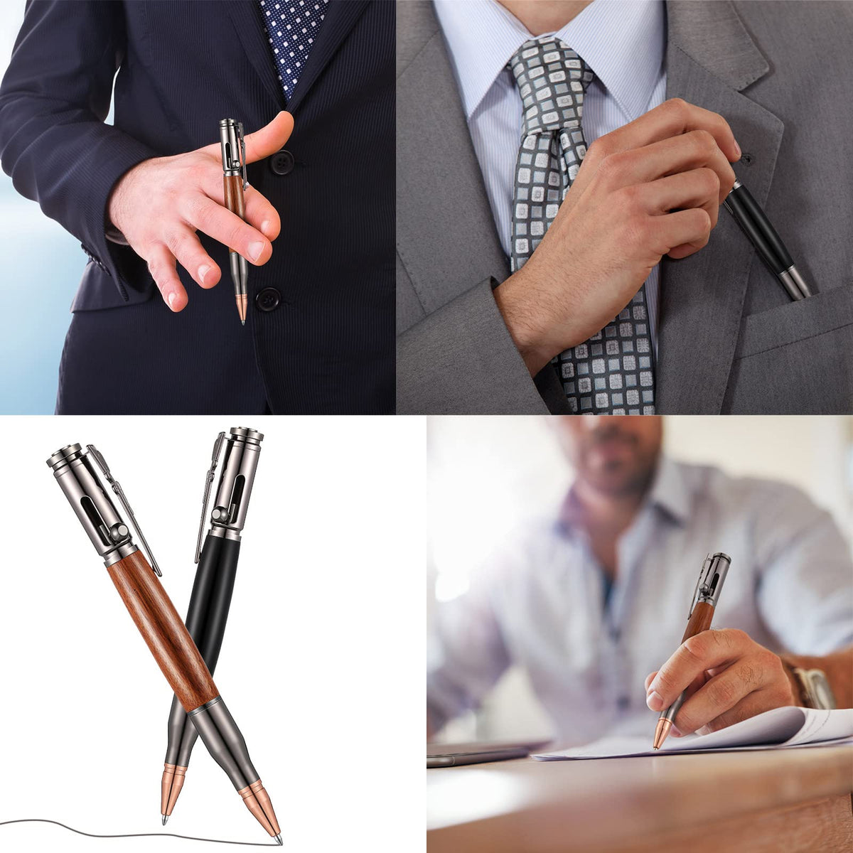 Chinco 2 Sets Bolt Action Bullet Pens with Refills for Men,Black, Brown