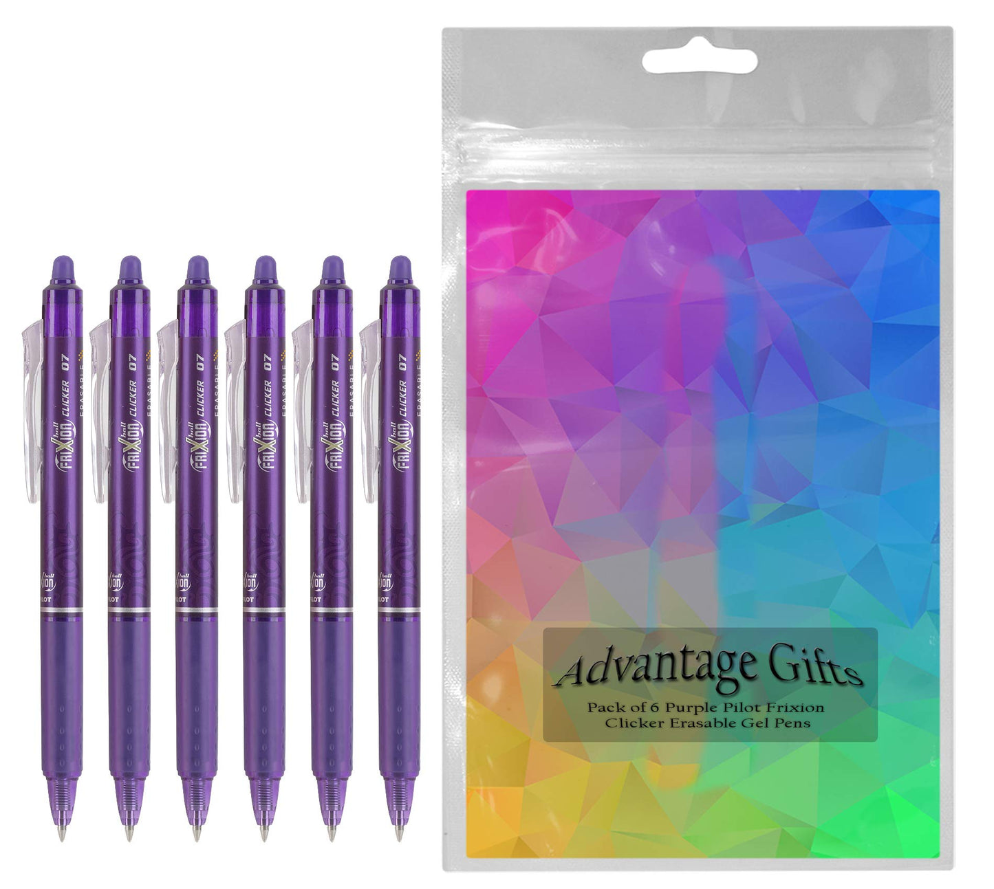 Advantage Gifts Clicker Retractable Erasable Gel Pens Fine Point (.7mm) Purple Ink 6-pk;