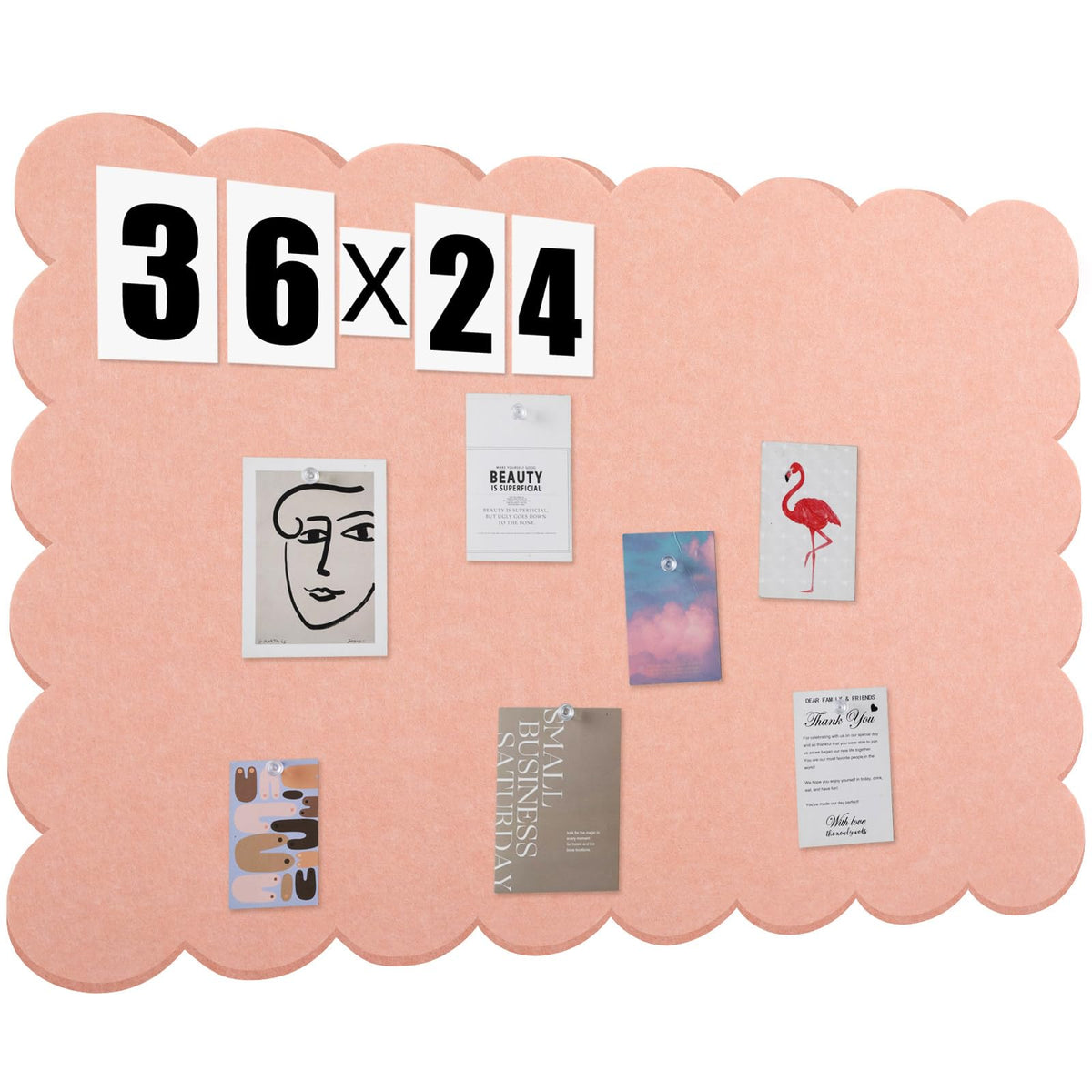 Mooliwe Scalloped Felt Bulletin Cork Board Foldable Light Pink 36 * 24 Inch