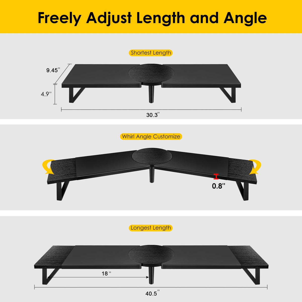Across-Star Dual-Monitor Stand for Desk - Large Adjustable Length and Angle Riser for 2 Monitors