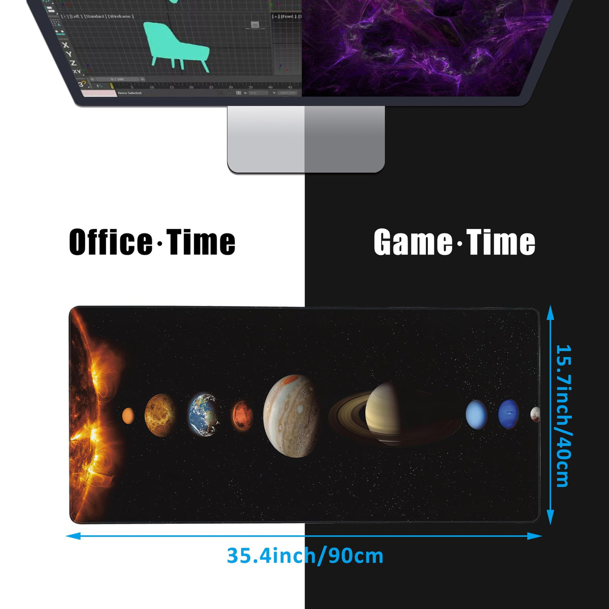 EOBKLAX Mouse Pad,Solar System Planet Desk Mat for Desktop,Desk Pad with Non-Slip Base and Stitched